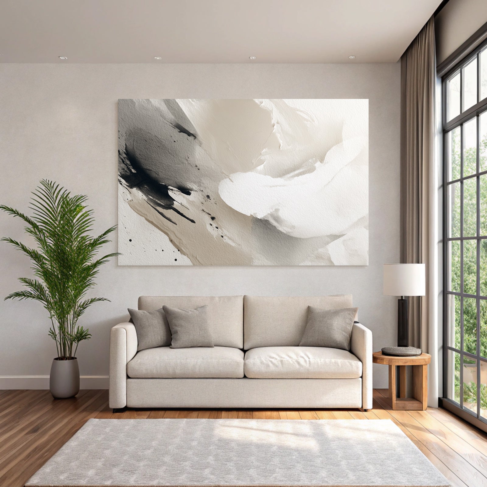 Abstrakte Kunst Sanfte Streifen Schwarz Grau Beige Fluessige Texturen
