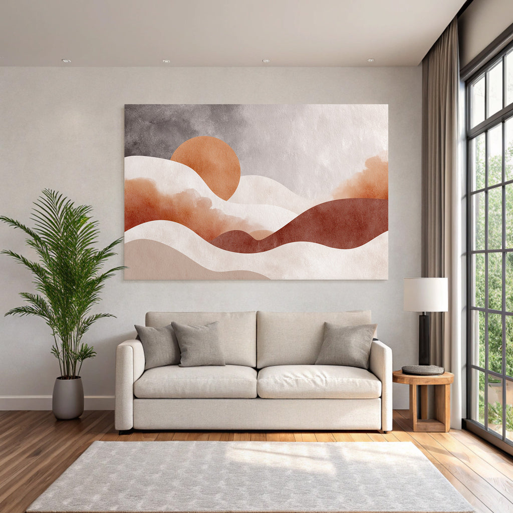 Abstrakte Kunst Weiche Formen Sonne Orange Erdfarben Hintergrund