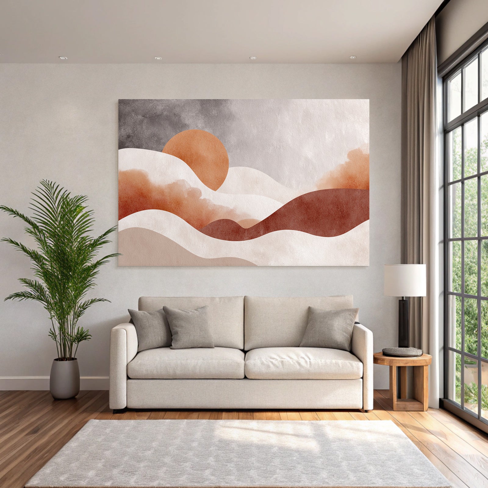 Abstrakte Kunst Weiche Formen Sonne Orange Erdfarben Hintergrund