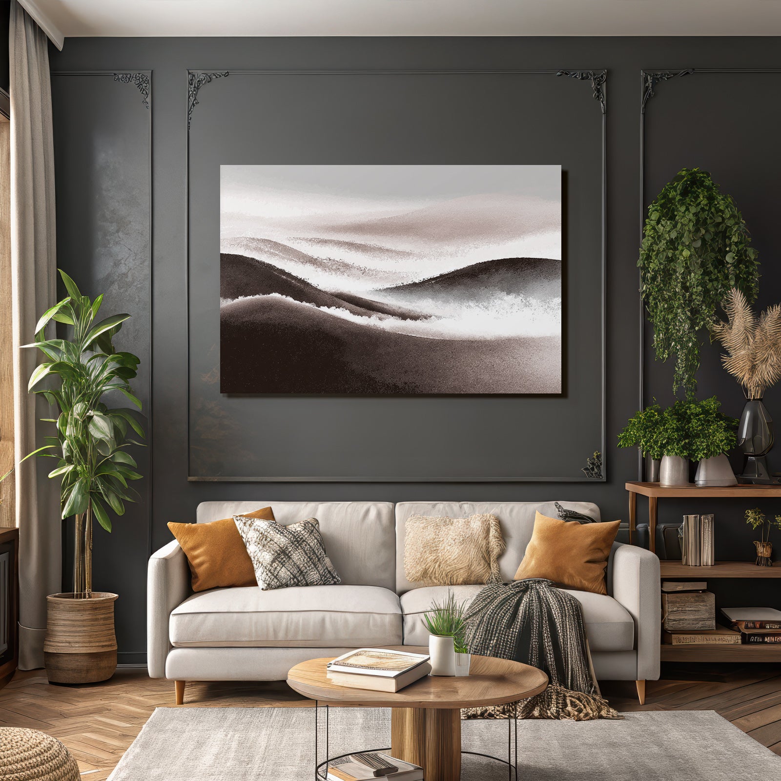 Abstrakte Landschaft Fliessende Linien Neutraltoene