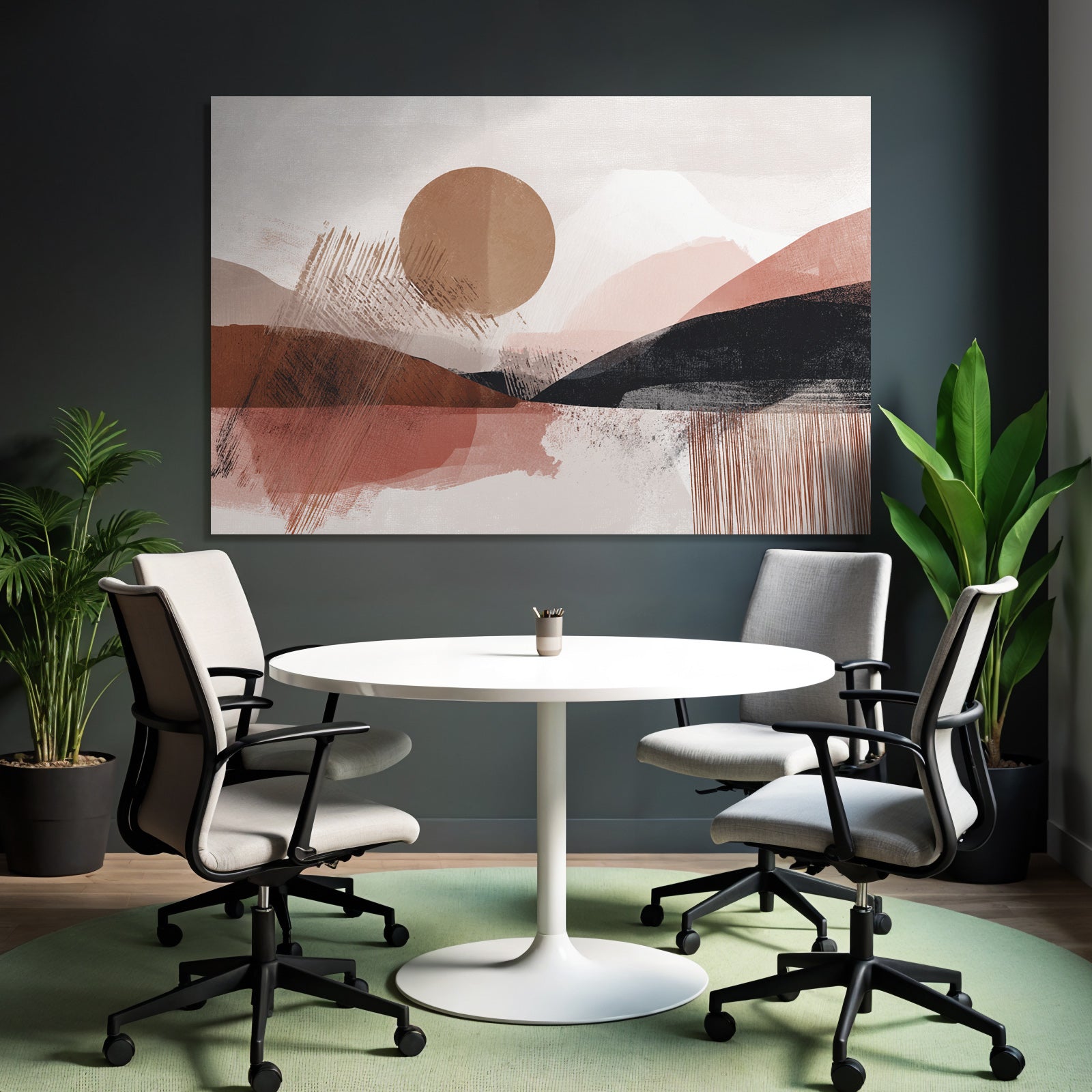Abstrakte Landschaft Mit Sonne Und Huegeln Warmen Farben