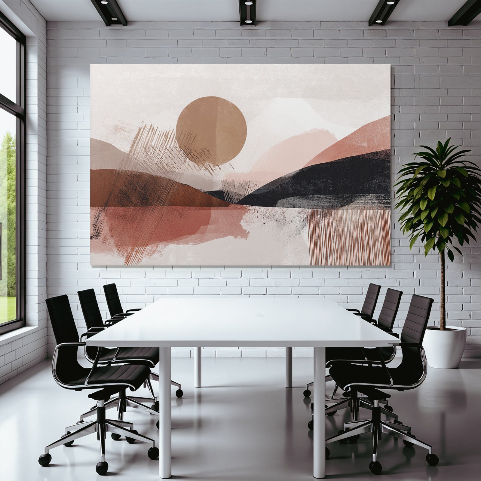 Abstrakte Landschaft Mit Sonne Und Huegeln Warmen Farben