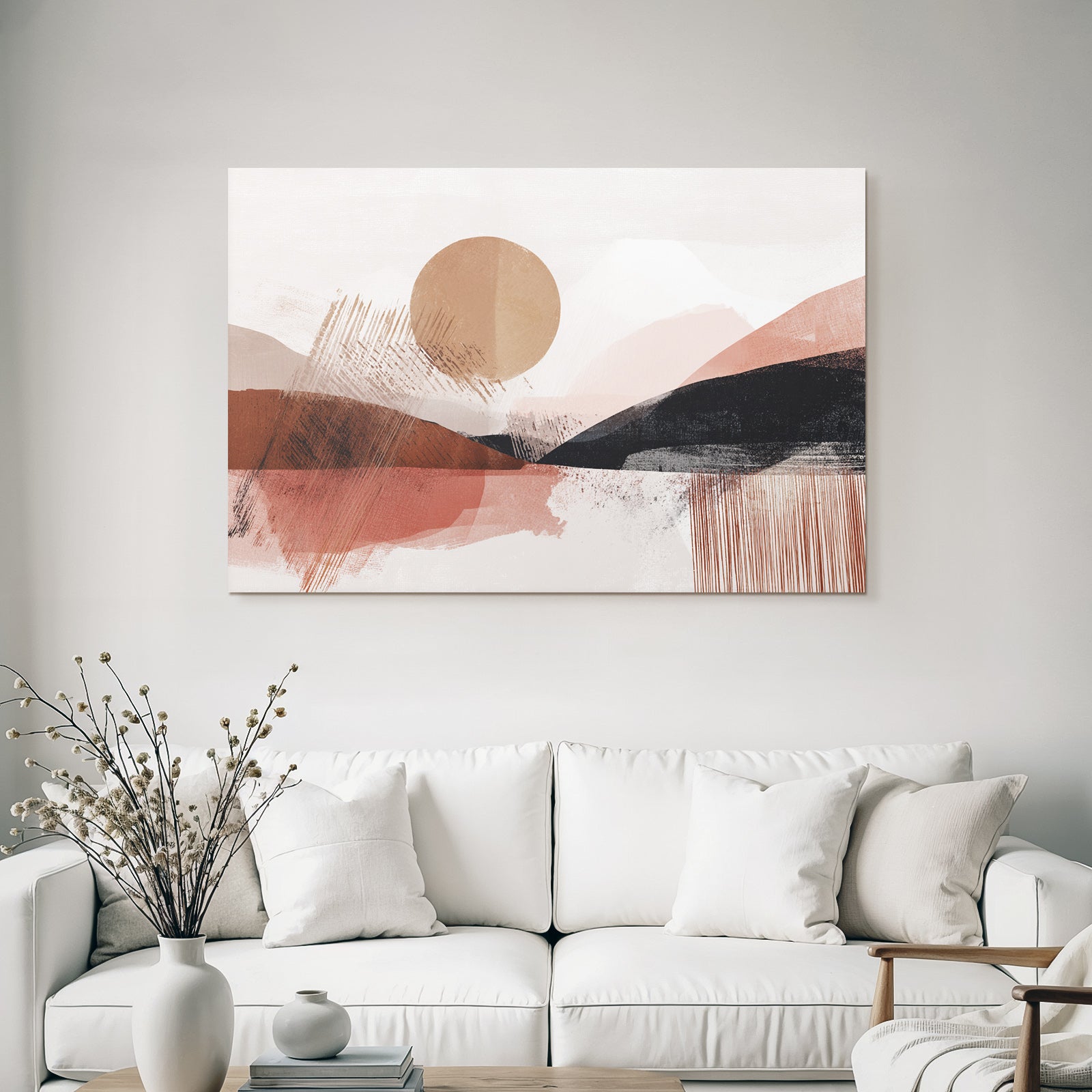 Abstrakte Landschaft Mit Sonne Und Huegeln Warmen Farben