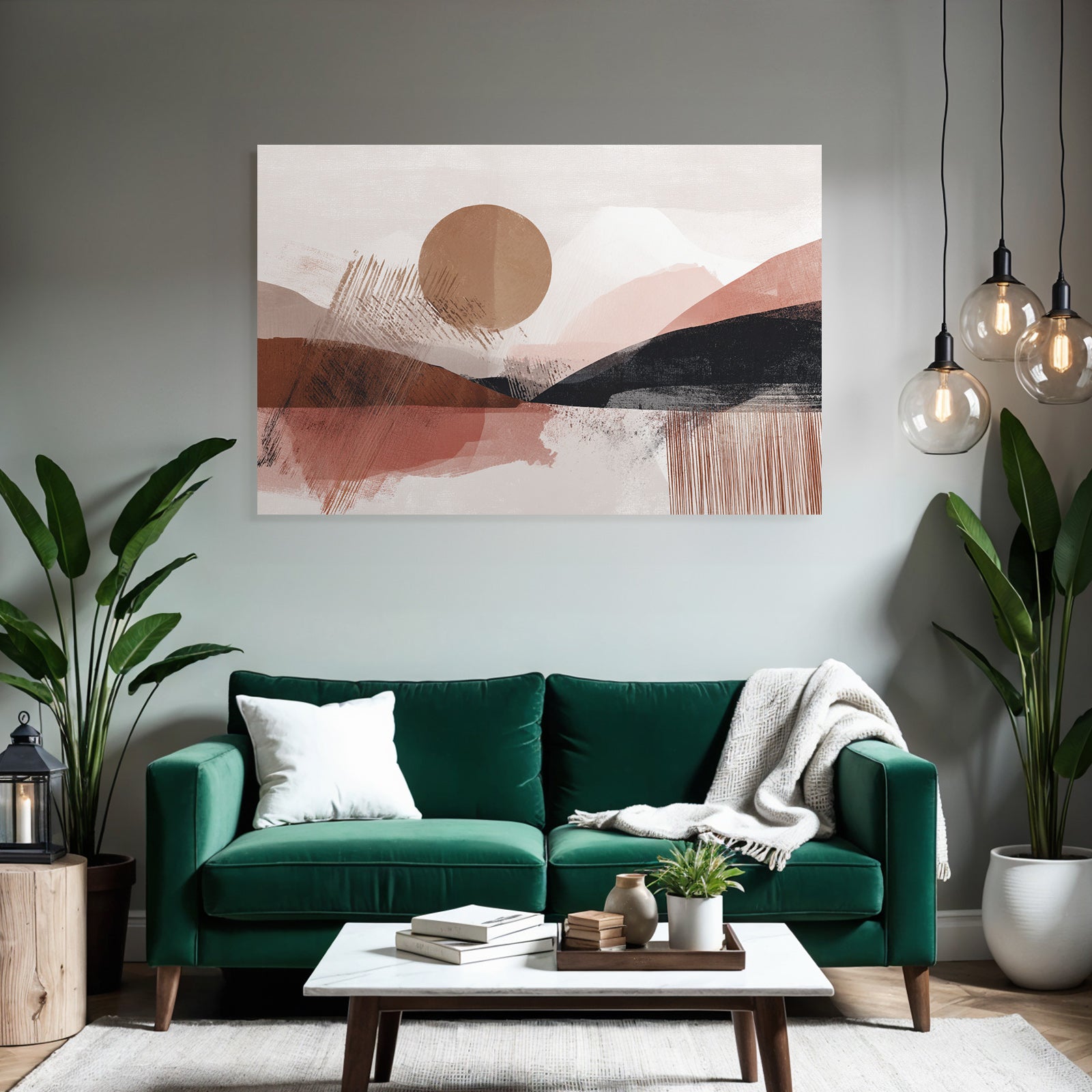 Abstrakte Landschaft Mit Sonne Und Huegeln Warmen Farben