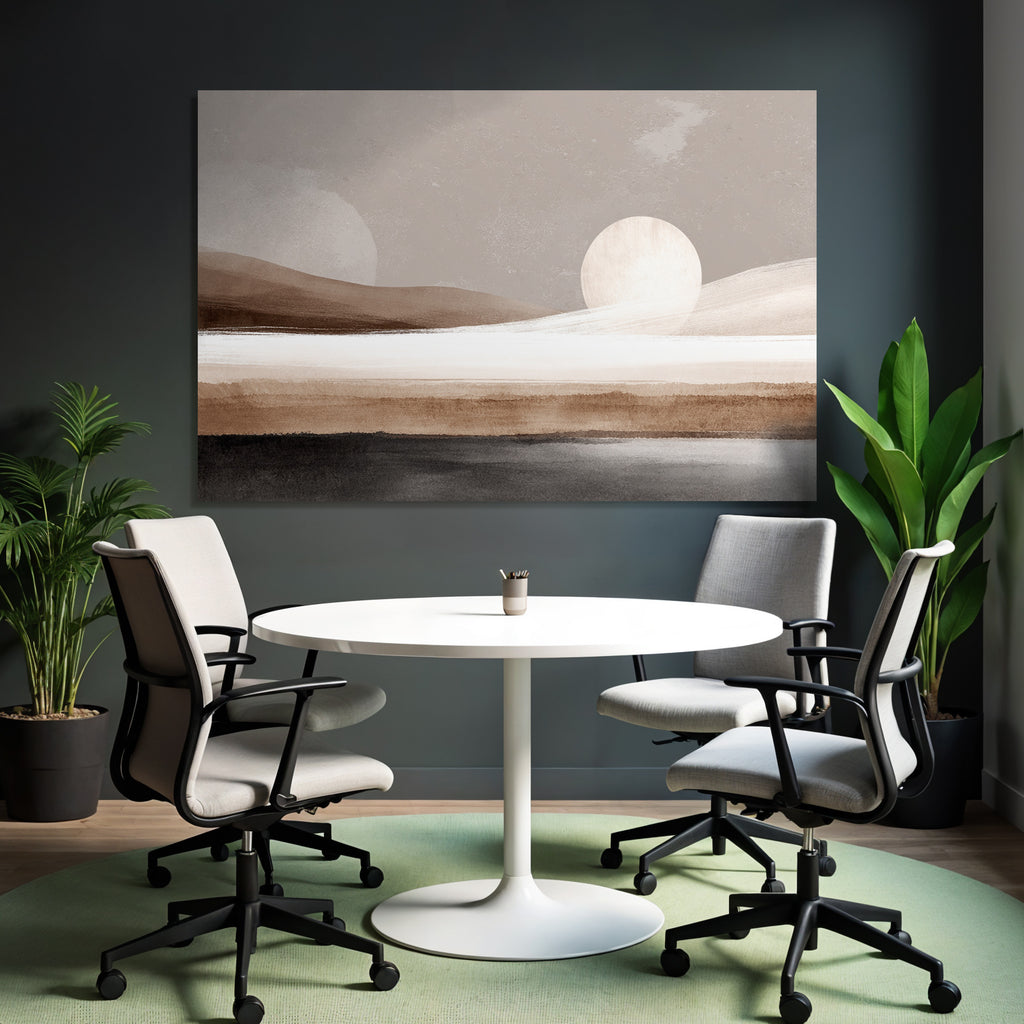 Abstrakte Landschaft Sanfte Erdtoene Huegel Und Grosser Sonne