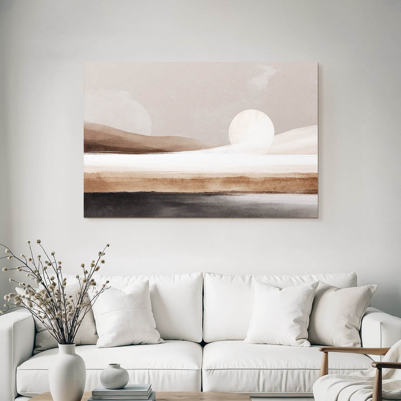 Abstrakte Landschaft Sanfte Erdtoene Huegel Und Grosser Sonne