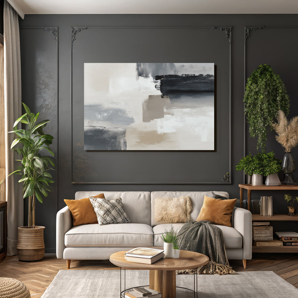 Abstrakte Malerei Sanfte Farben Grau Beige Weiss Schwarz