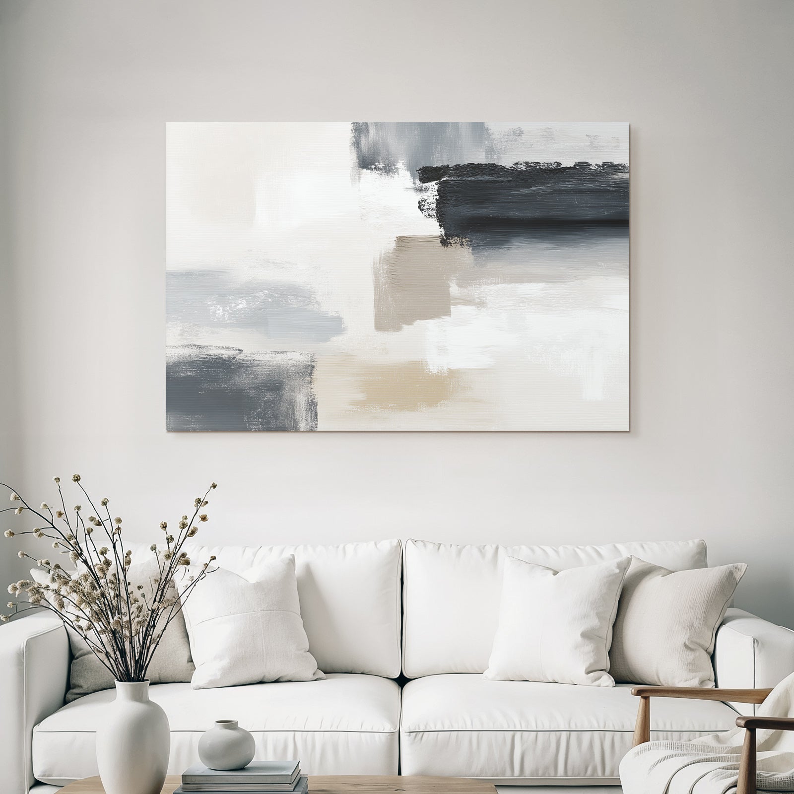 Abstrakte Malerei Sanfte Farben Grau Beige Weiss Schwarz