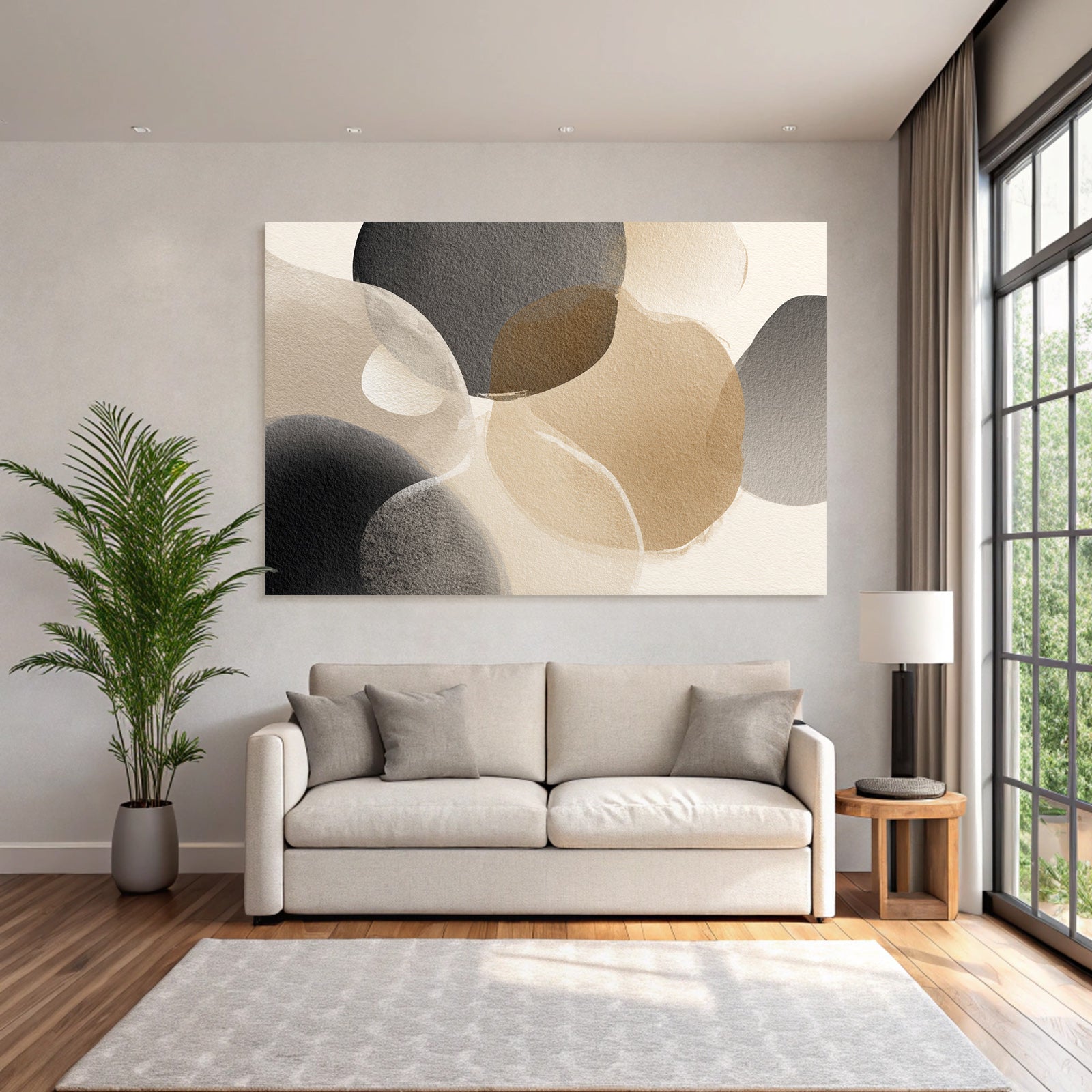 Abstrakte Wasserfarbenformen In Schwarz Beige Und Braun Auf Weichem Hintergrund