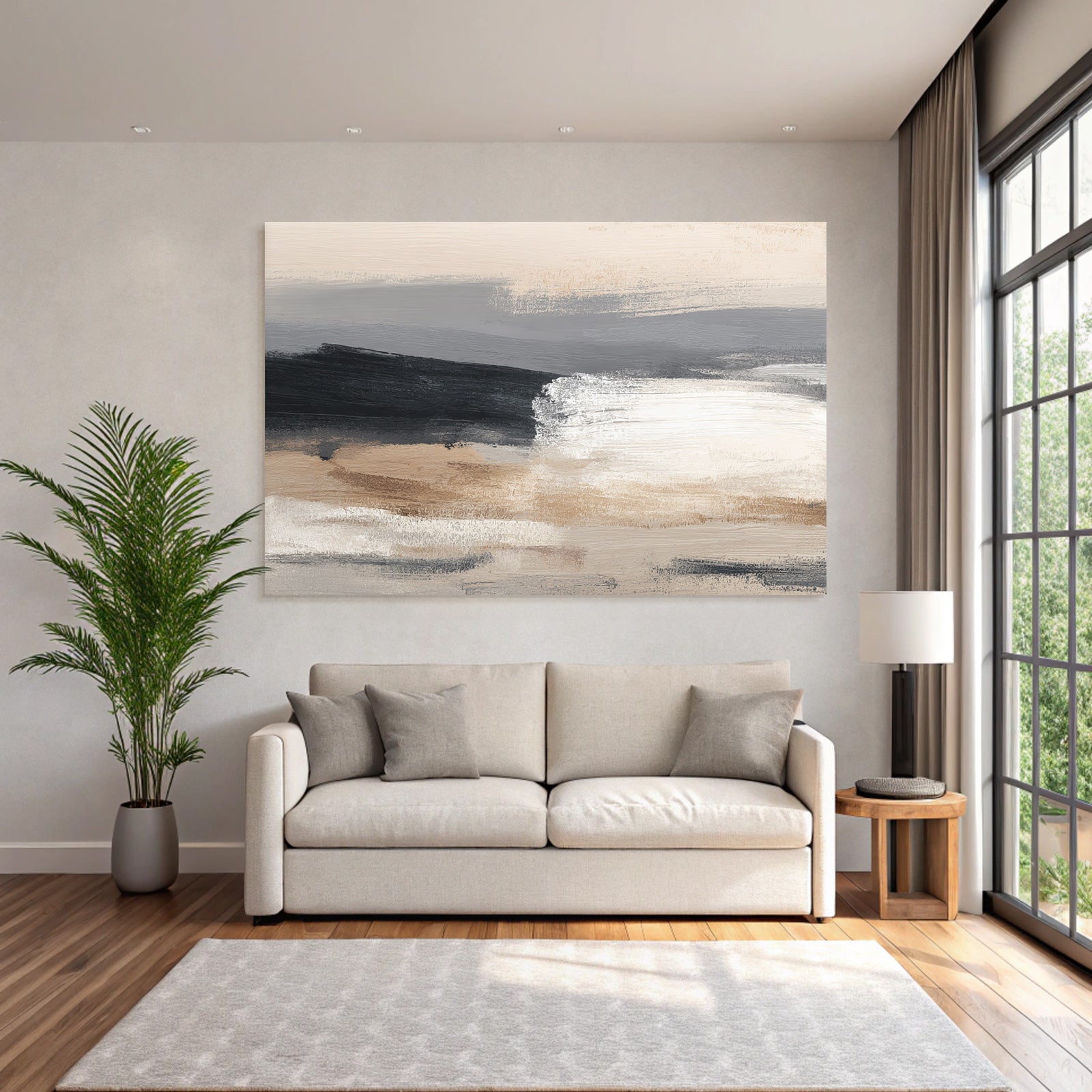 Abstraktes Bild Mit Weichen Farben Grau Beige Und Weiss