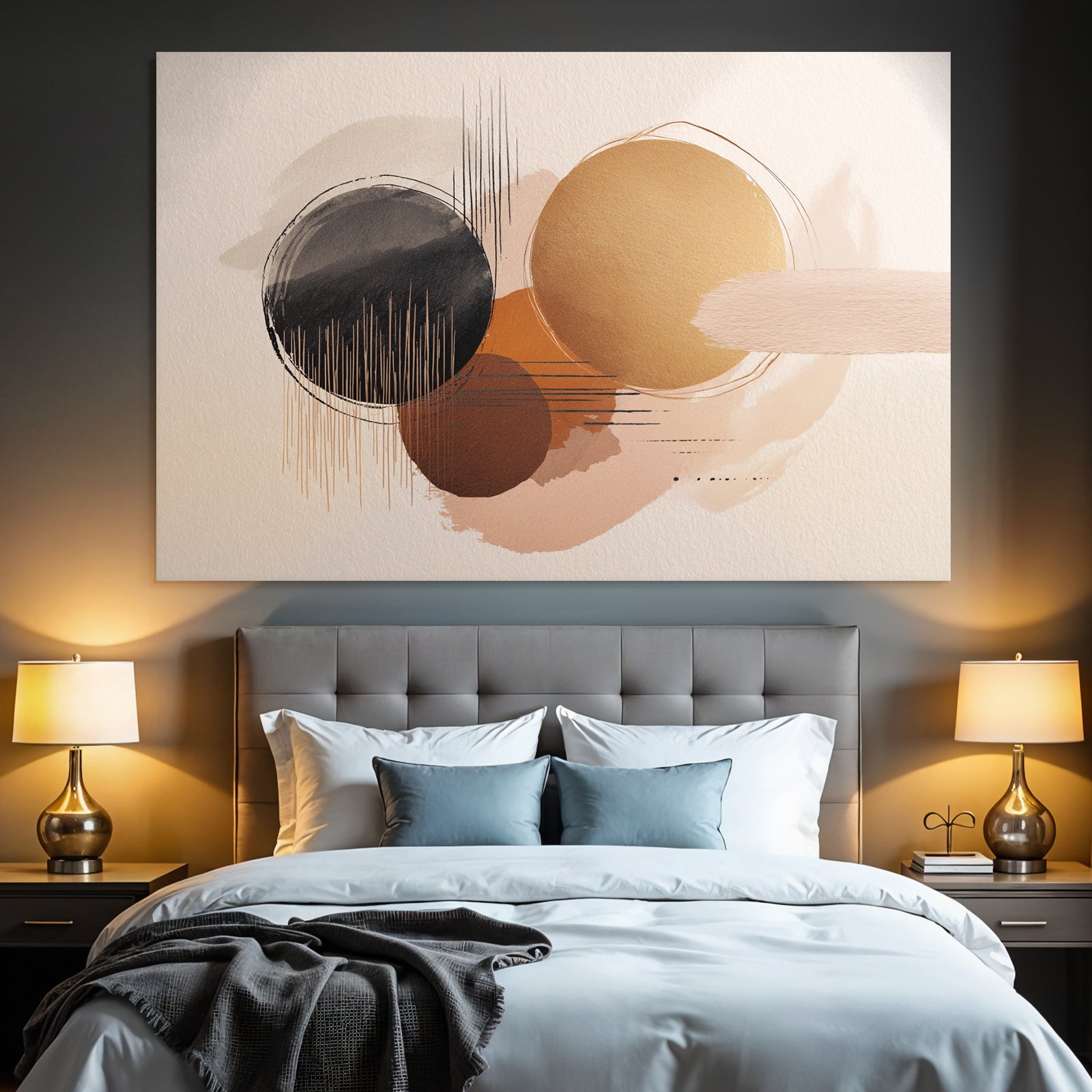 Abstraktes Design Kreise Pinselstriche Gedaemmt Farben