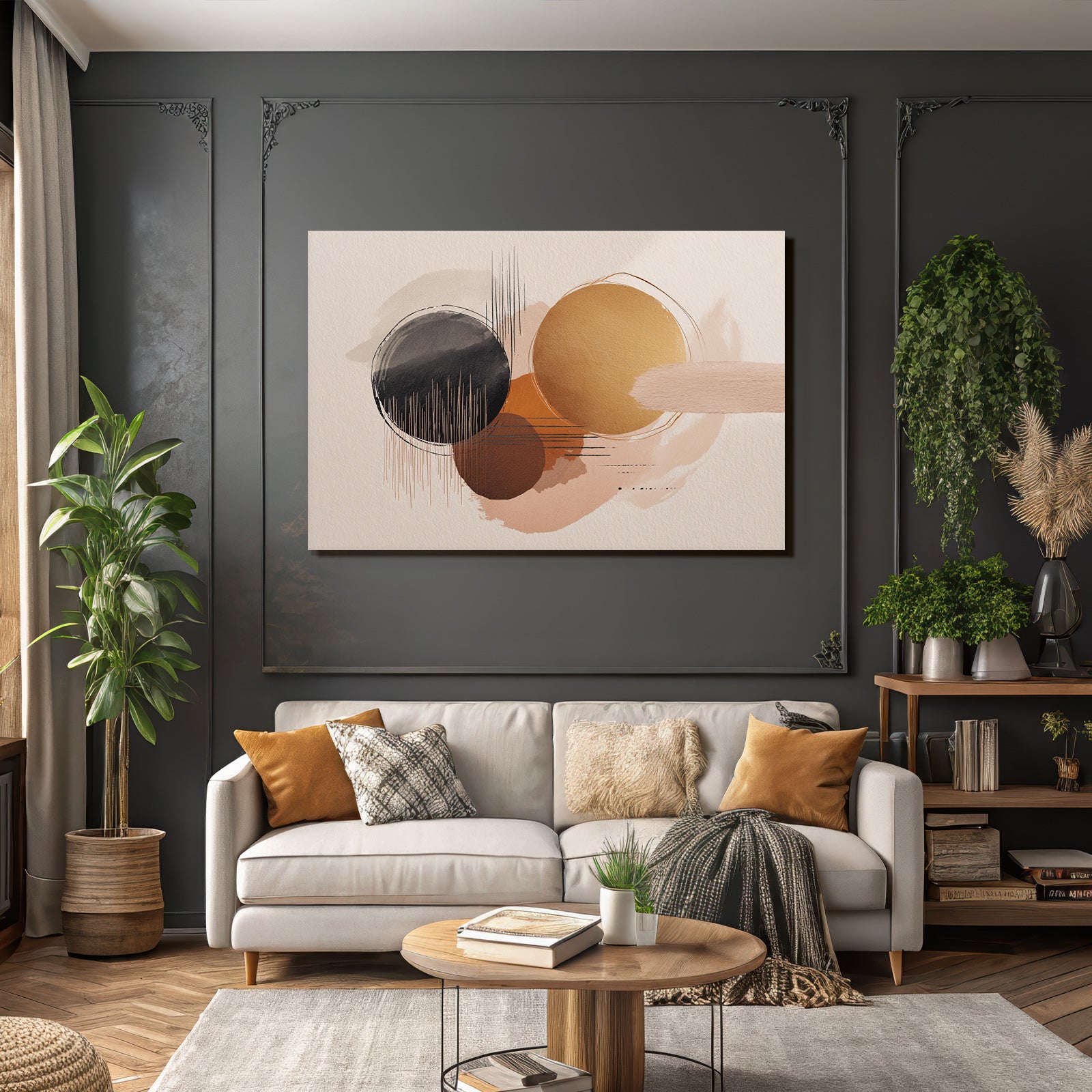 Abstraktes Design Kreise Pinselstriche Gedaemmt Farben