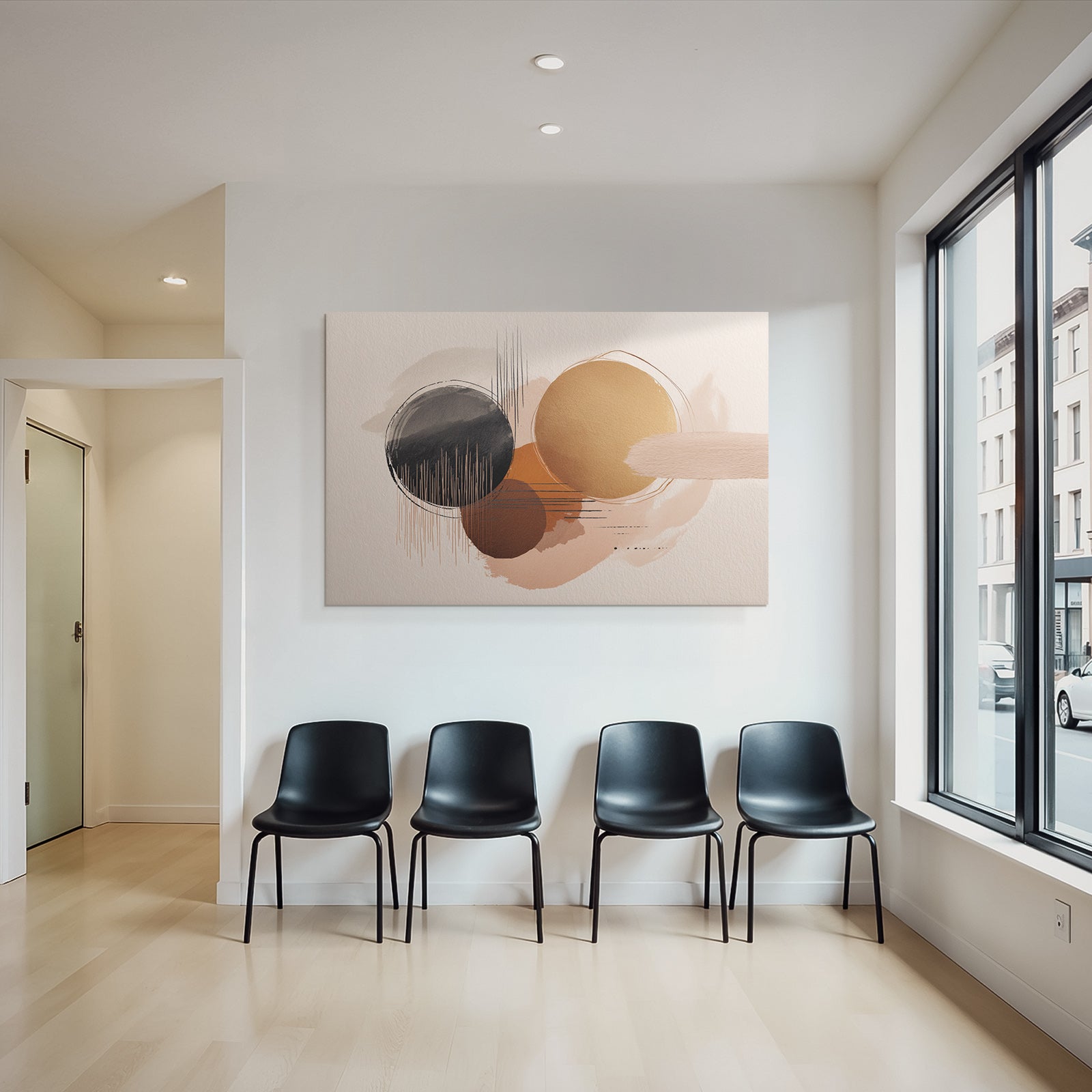 Abstraktes Design Kreise Pinselstriche Gedaemmt Farben