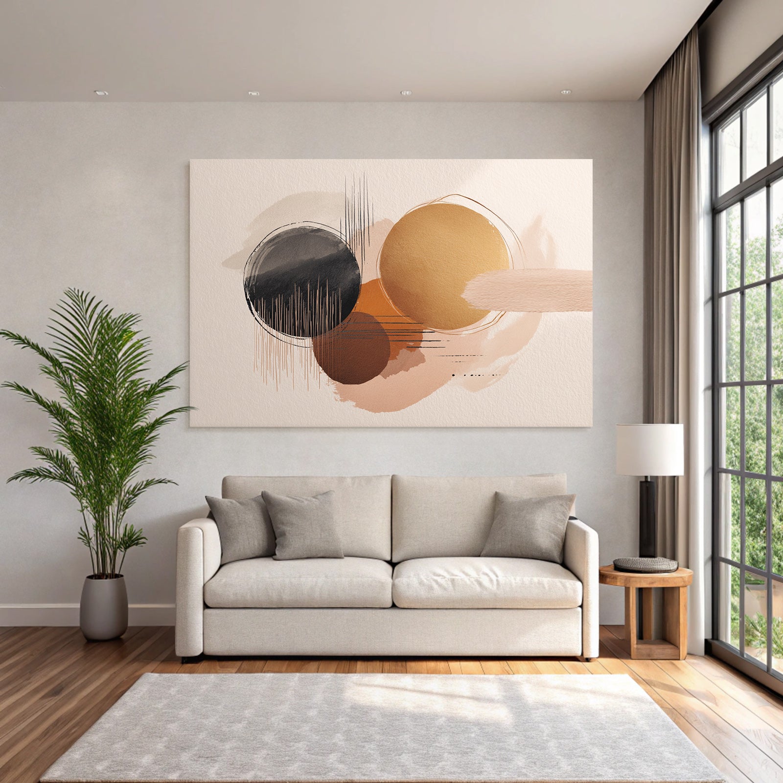 Abstraktes Design Kreise Pinselstriche Gedaemmt Farben