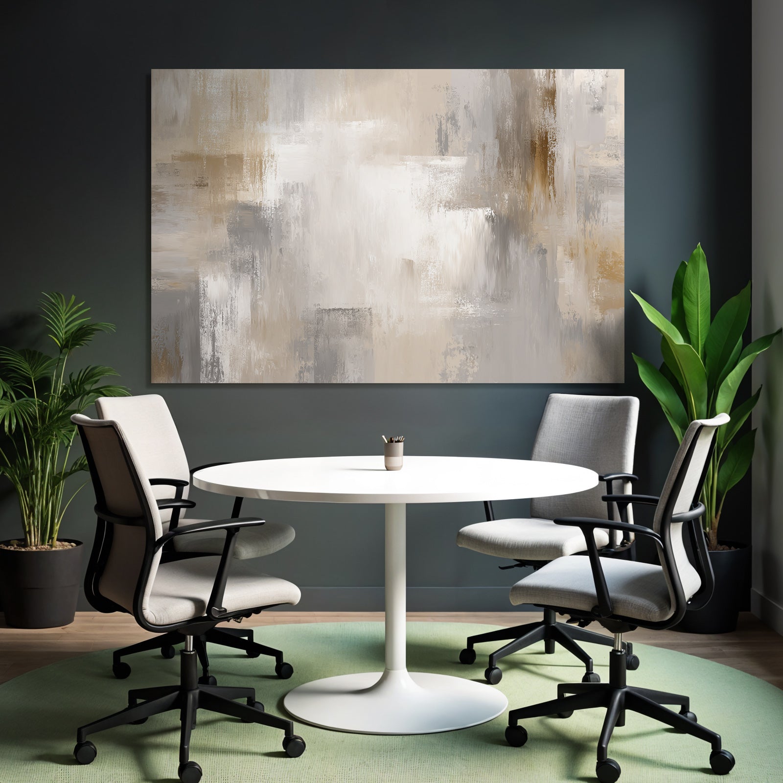Abstraktes Gemaelde Beige Grau Weiss