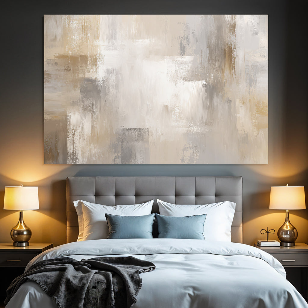 Abstraktes Gemaelde Beige Grau Weiss