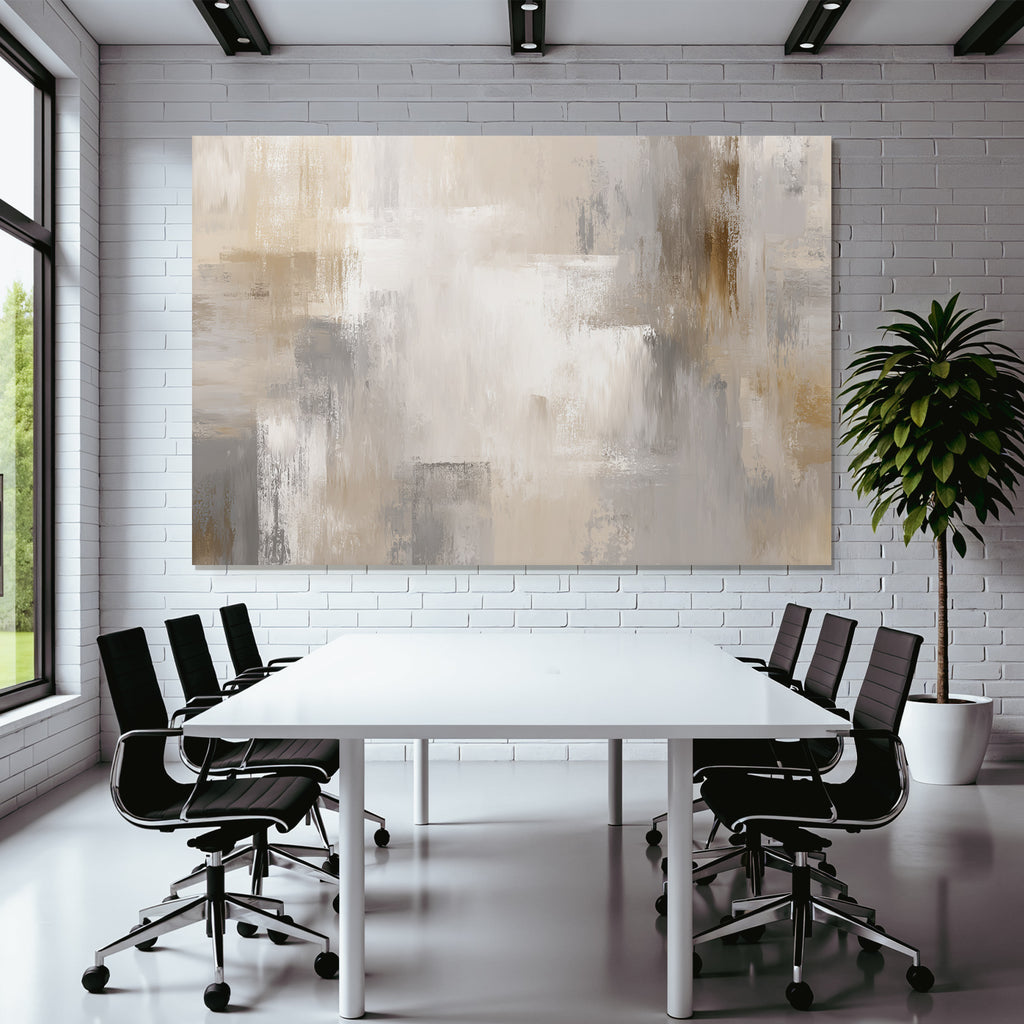 Abstraktes Gemaelde Beige Grau Weiss