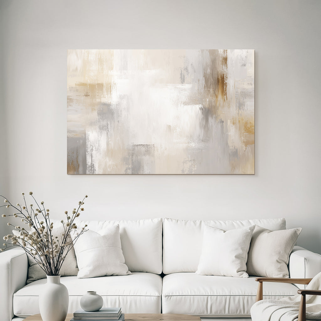 Abstraktes Gemaelde Beige Grau Weiss