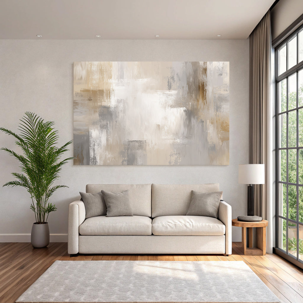 Abstraktes Gemaelde Beige Grau Weiss