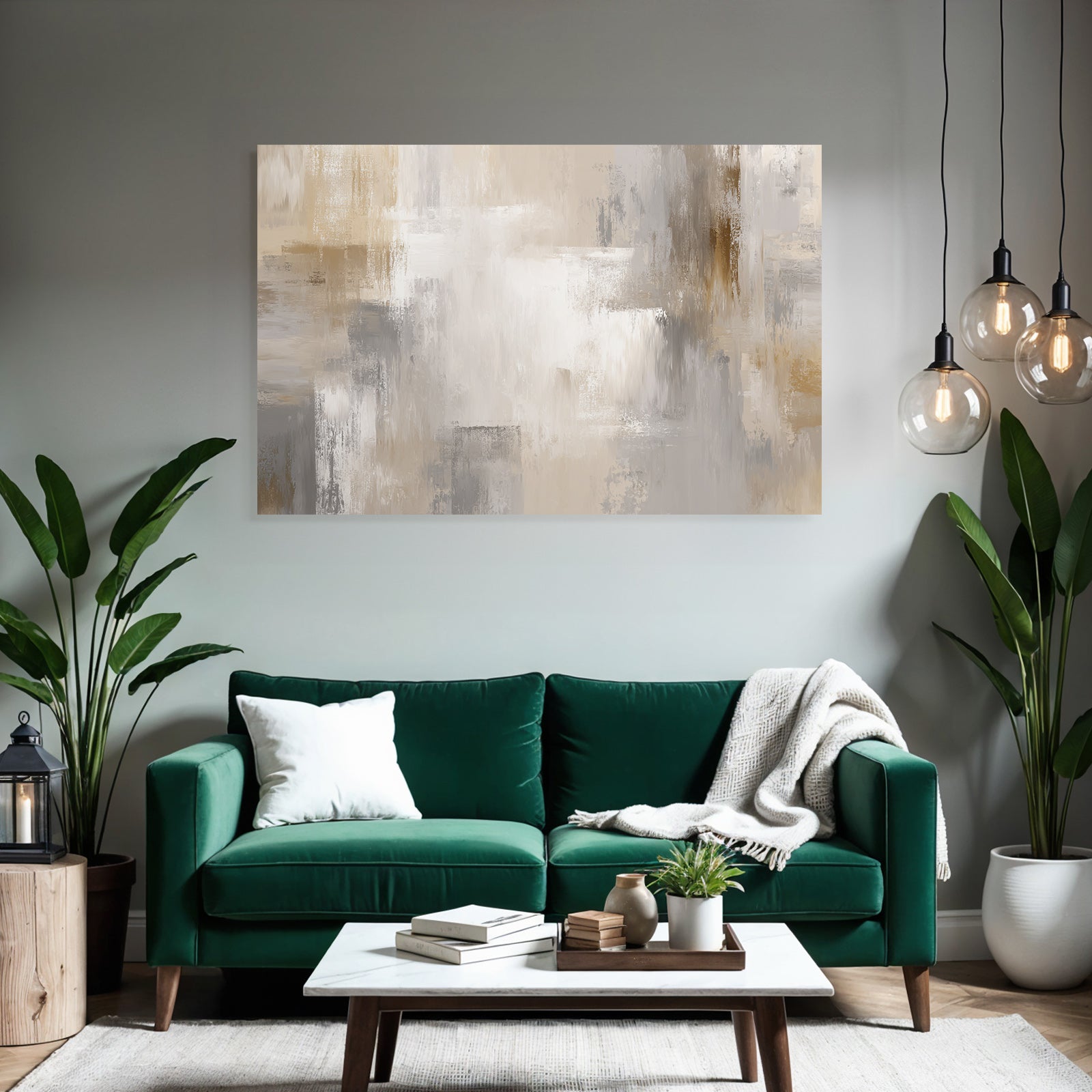 Abstraktes Gemaelde Beige Grau Weiss