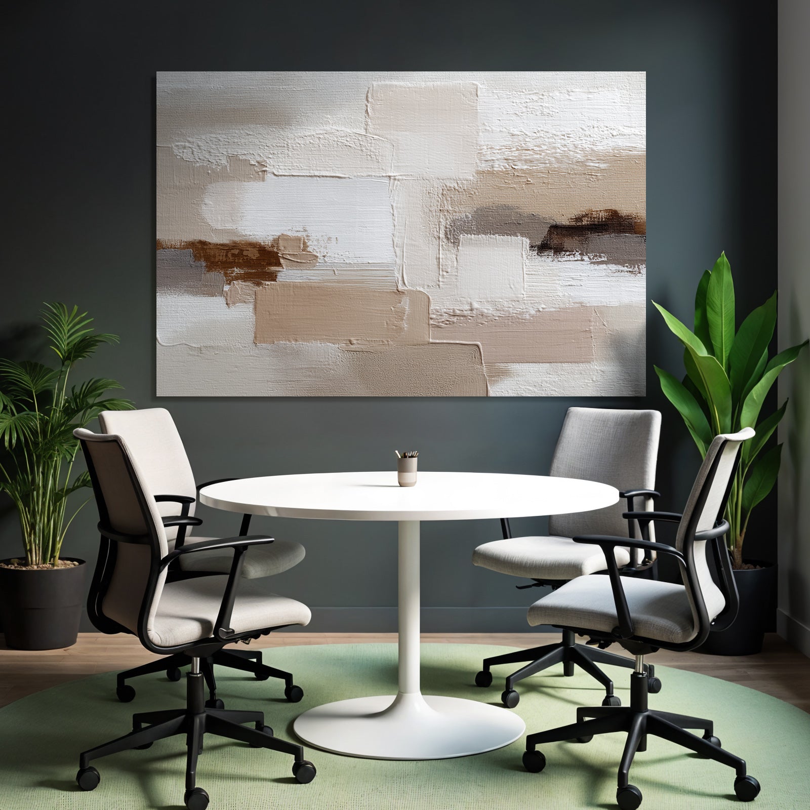 Abstraktes Gemaelde Beige Weiss Braun
