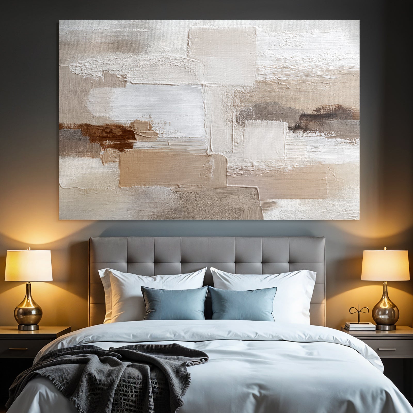 Abstraktes Gemaelde Beige Weiss Braun