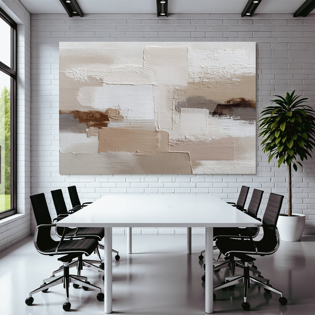 Abstraktes Gemaelde Beige Weiss Braun
