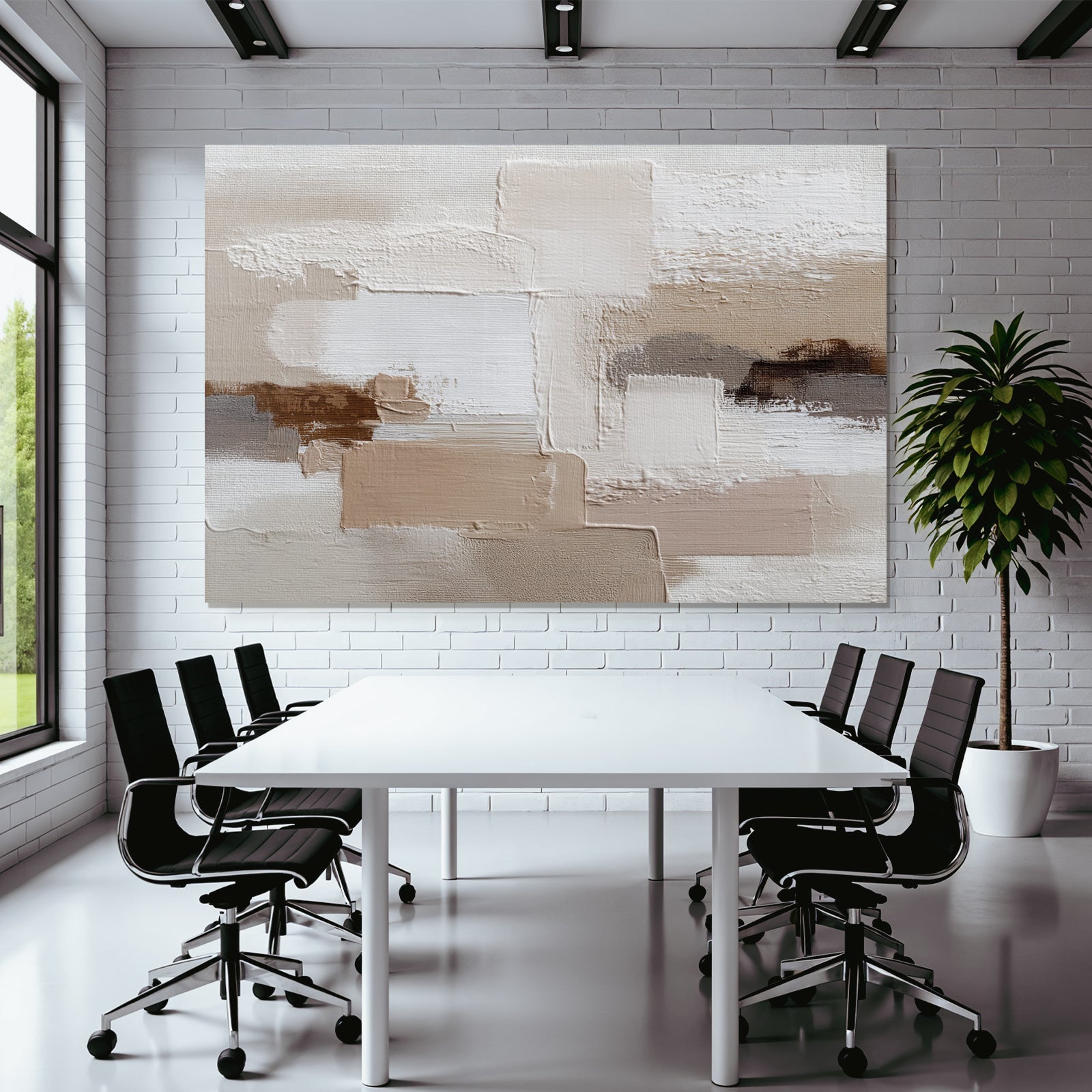 Abstraktes Gemaelde Beige Weiss Braun