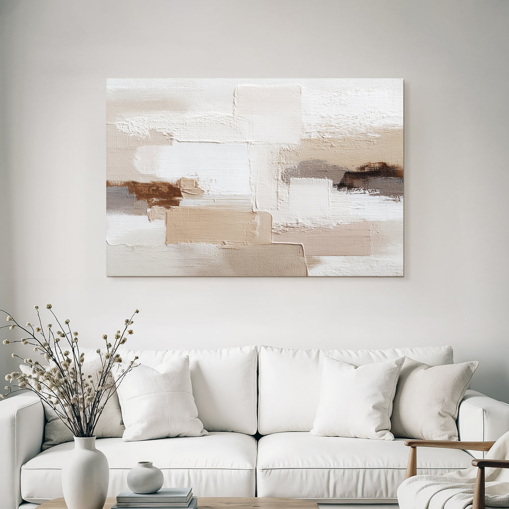 Abstraktes Gemaelde Beige Weiss Braun