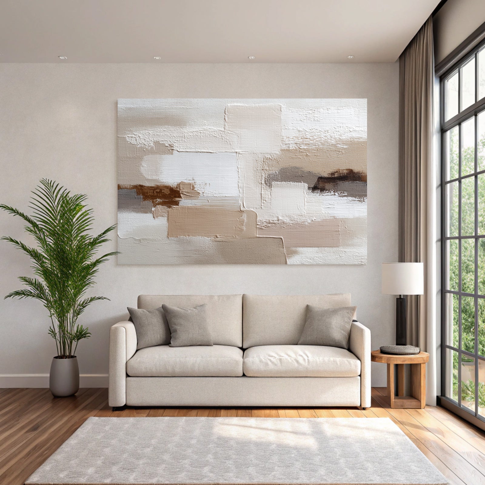 Abstraktes Gemaelde Beige Weiss Braun