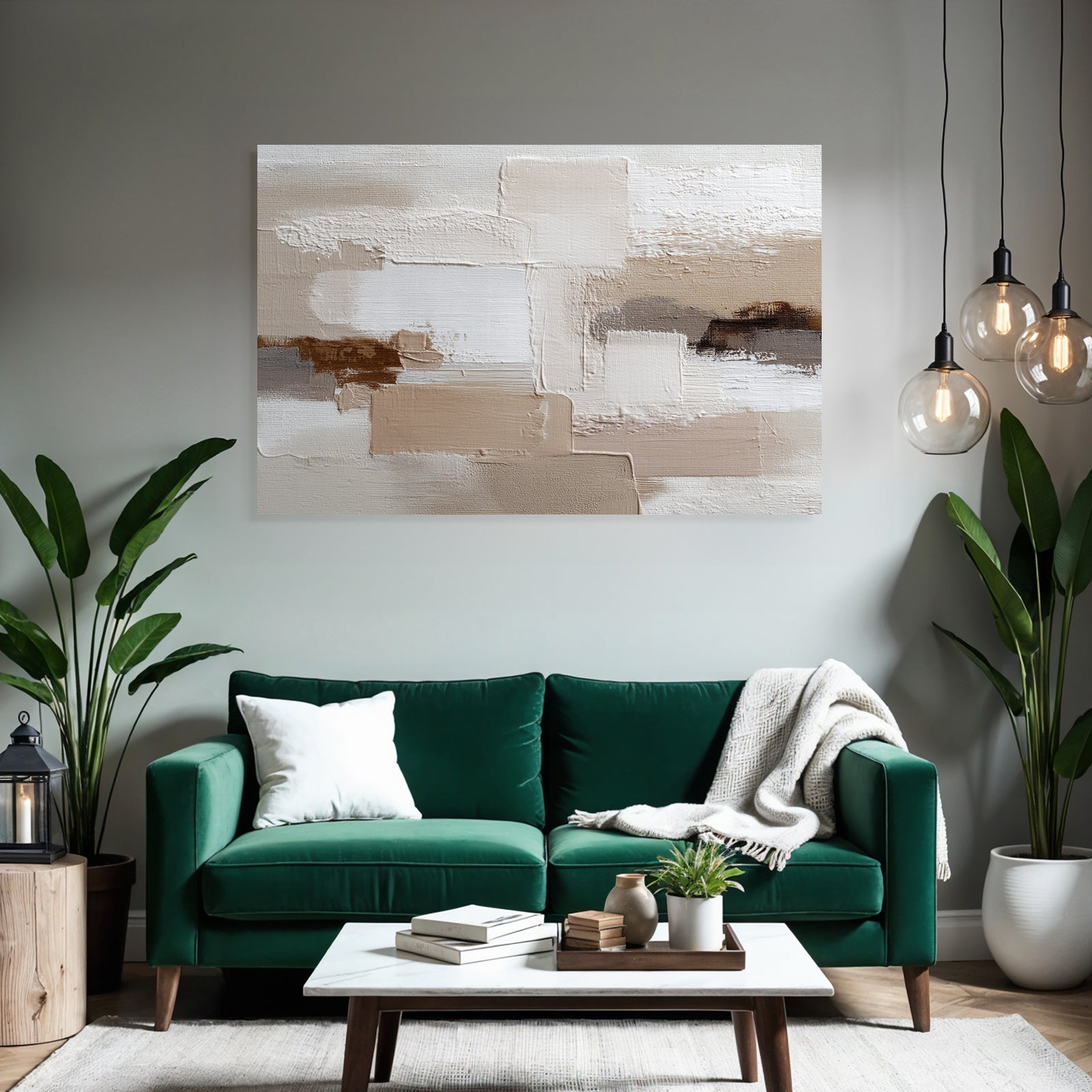 Abstraktes Gemaelde Beige Weiss Braun