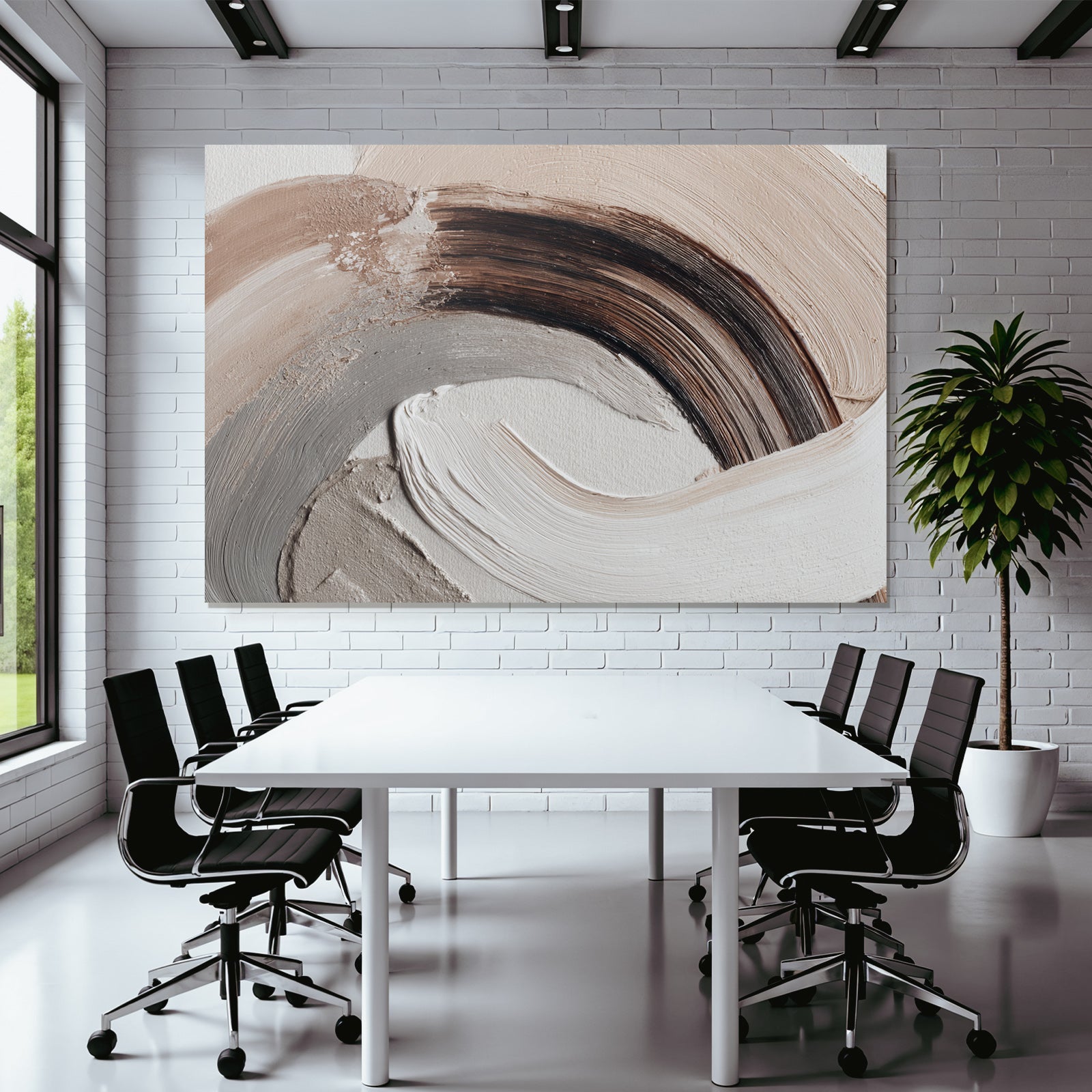 Abstraktes Gemaelde Mit Pinselstrichen In Beige Braun Grau Texturiert