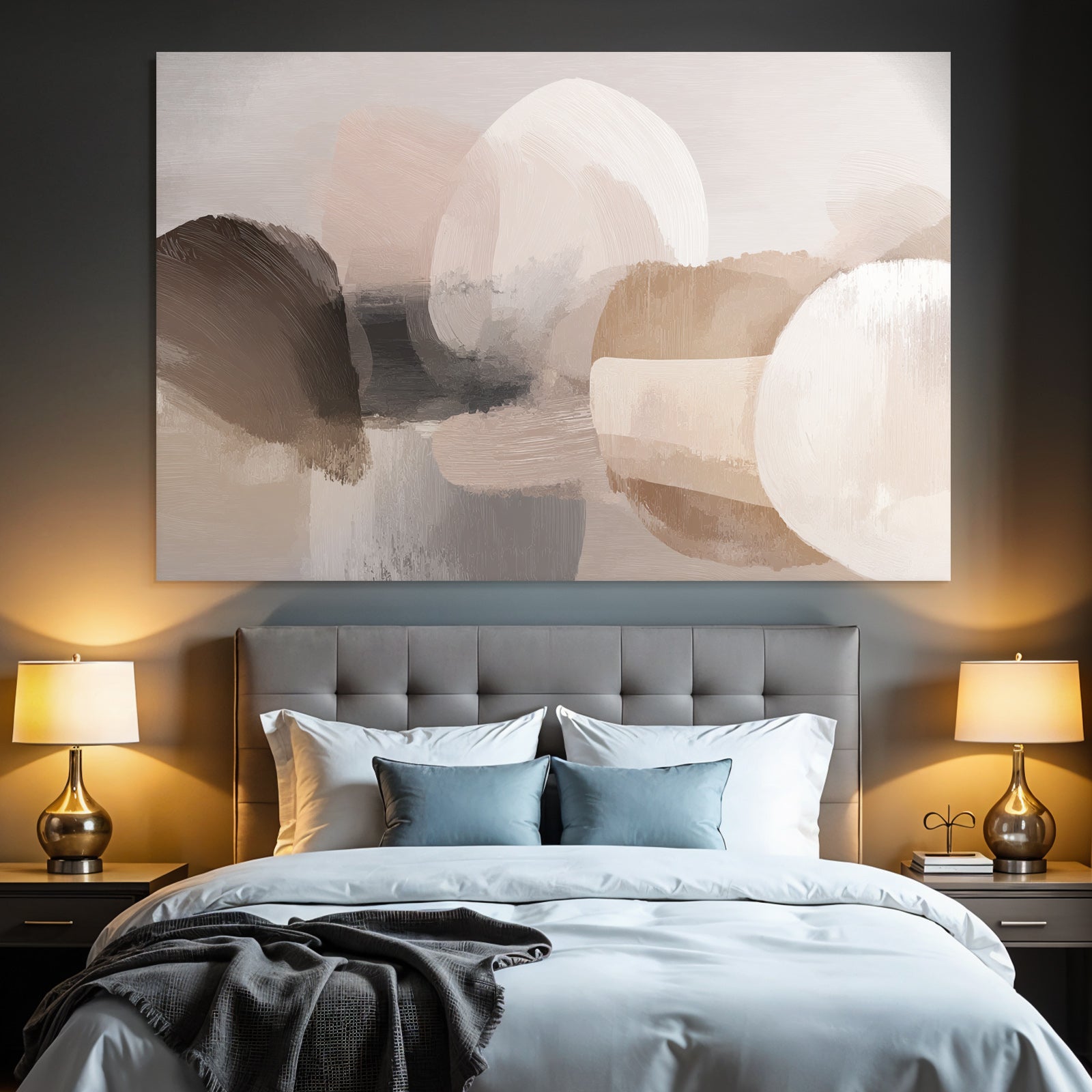 Abstraktes Gemaelde Sanfte Farben Und Formen Beige Braun Weiss