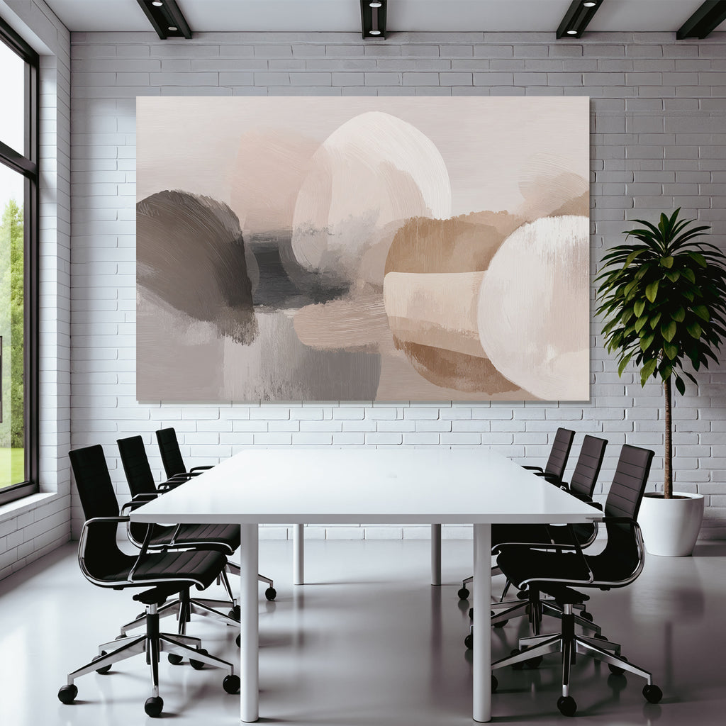 Abstraktes Gemaelde Sanfte Farben Und Formen Beige Braun Weiss