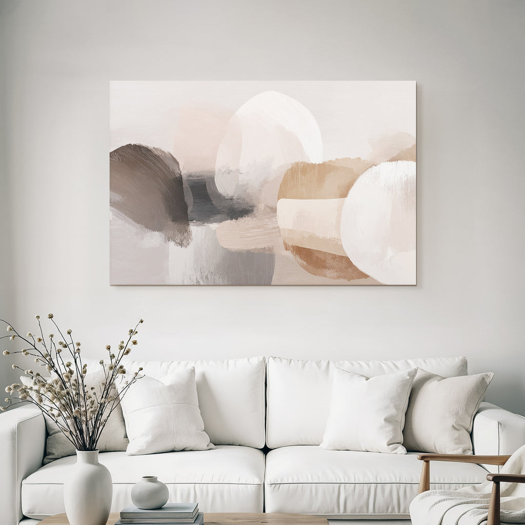 Abstraktes Gemaelde Sanfte Farben Und Formen Beige Braun Weiss