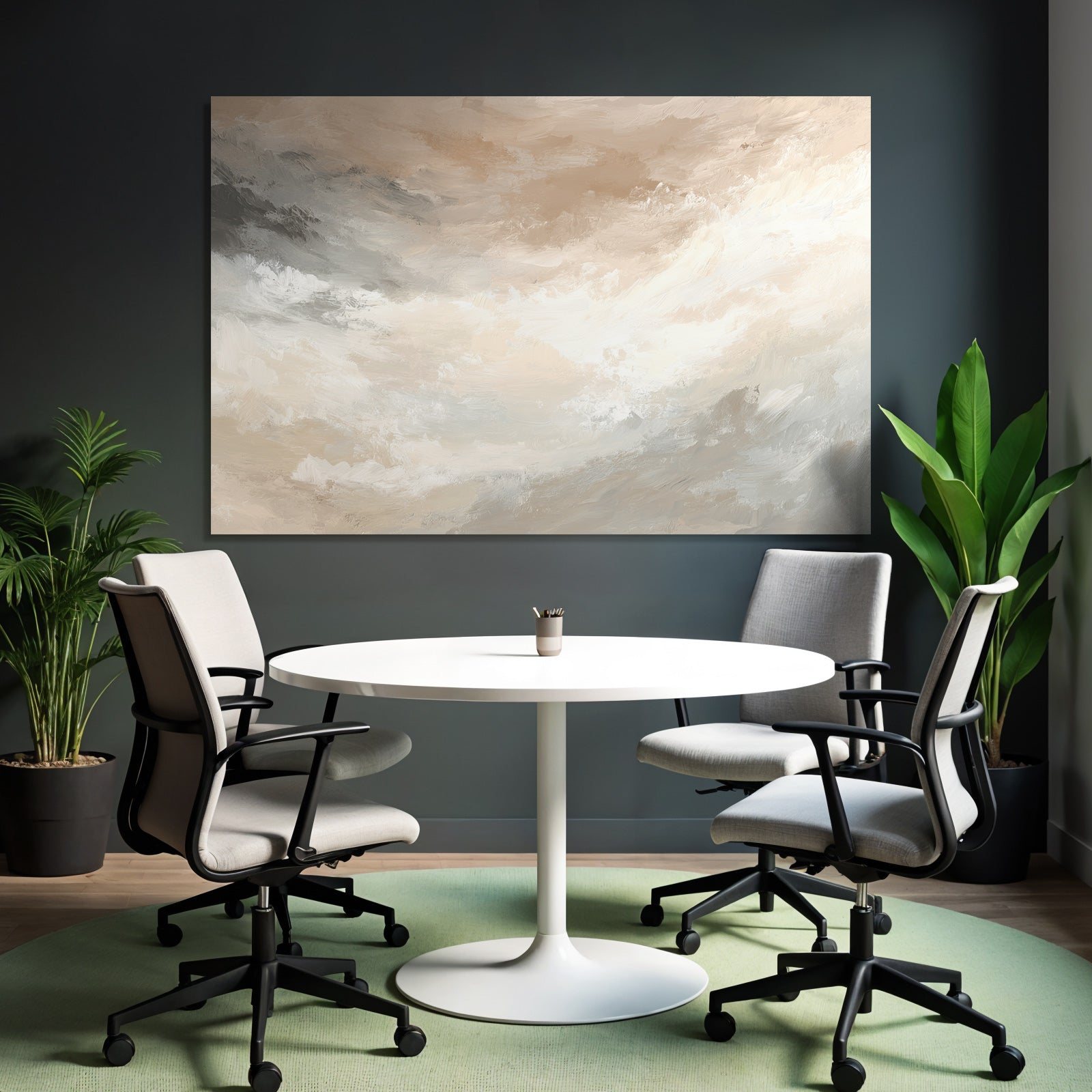 Abstraktes Gemaelde Weiche Farben Beige Cream Grau Weiss