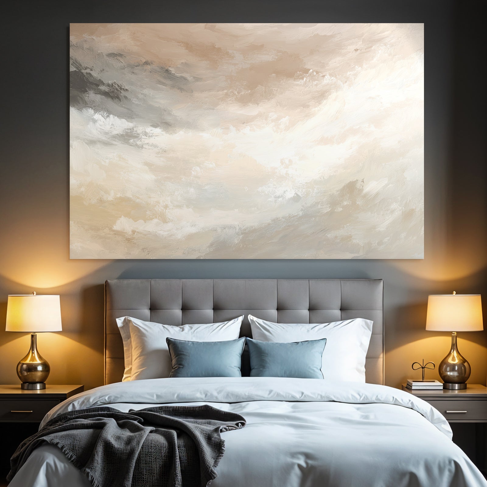 Abstraktes Gemaelde Weiche Farben Beige Cream Grau Weiss