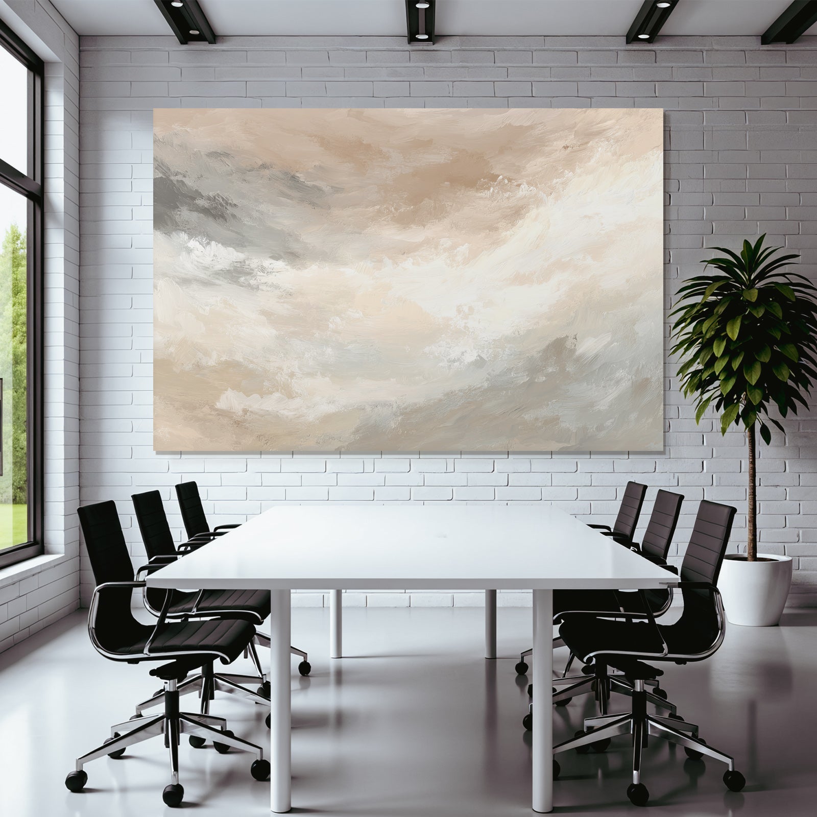Abstraktes Gemaelde Weiche Farben Beige Cream Grau Weiss