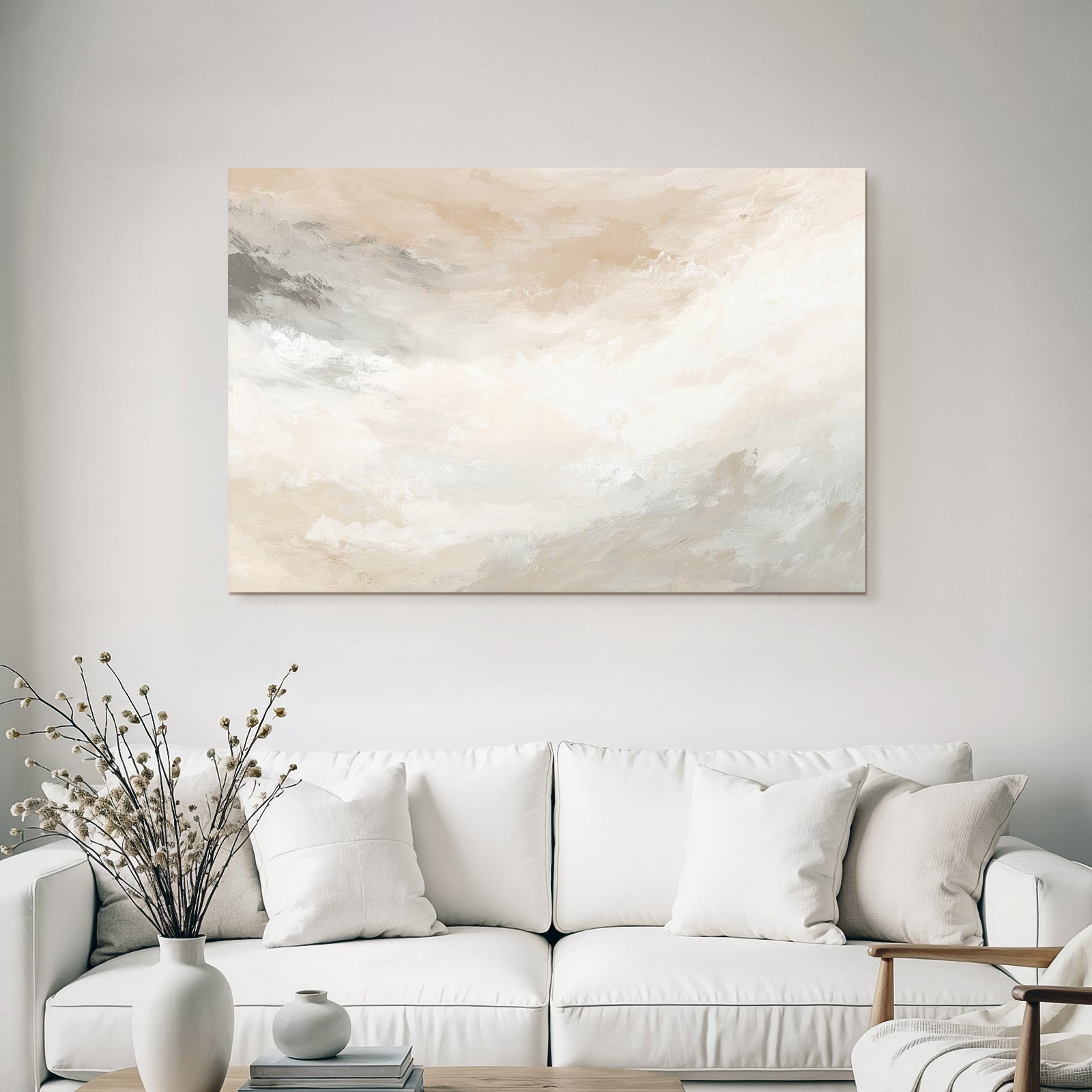 Abstraktes Gemaelde Weiche Farben Beige Cream Grau Weiss