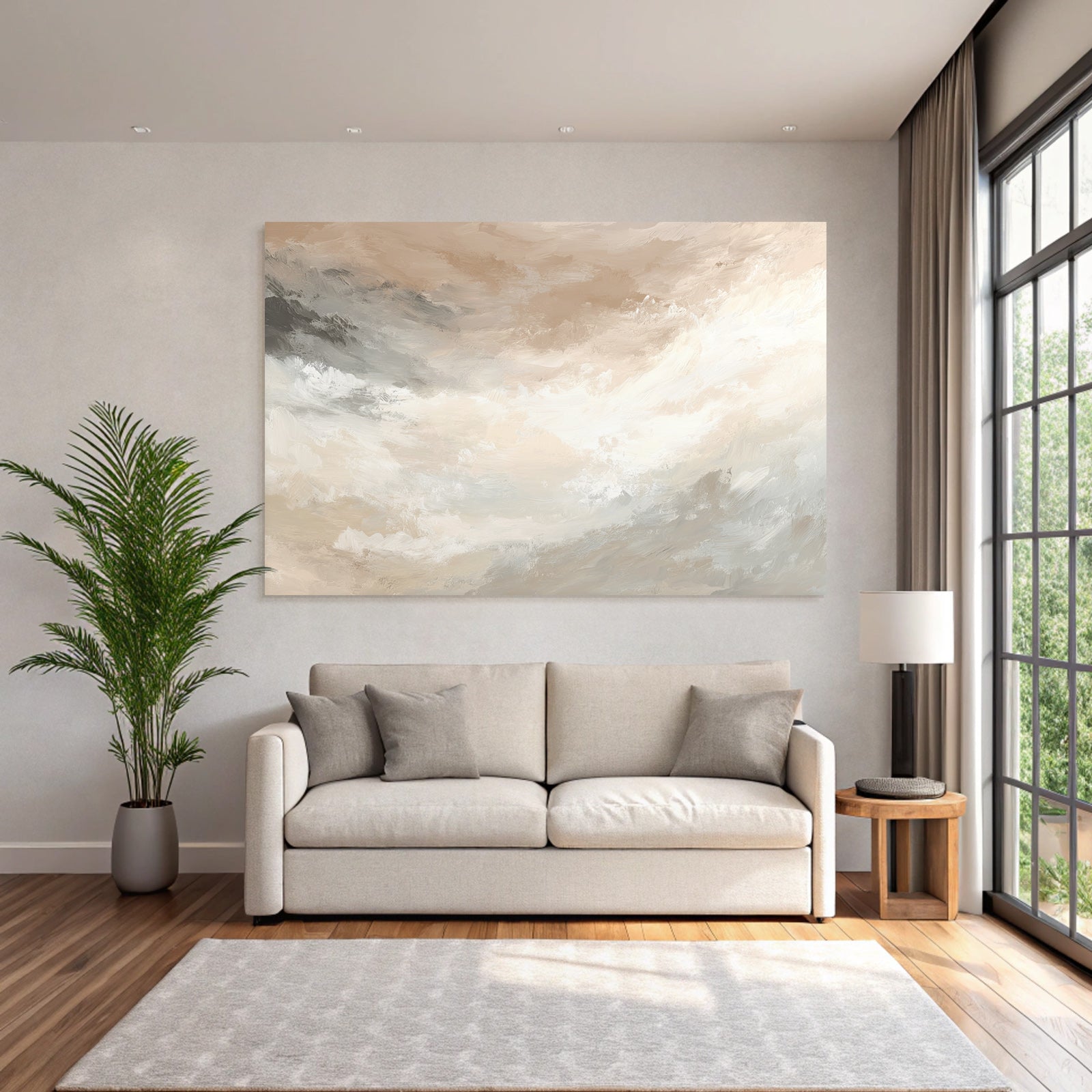 Abstraktes Gemaelde Weiche Farben Beige Cream Grau Weiss