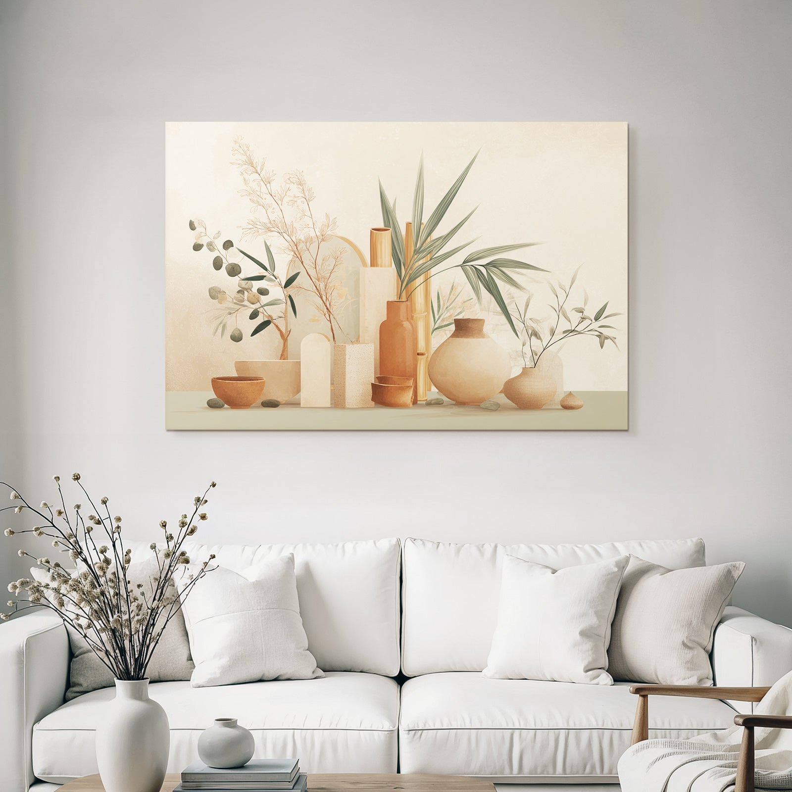 Artistic Arrangement Vases Natural Elements Still Life