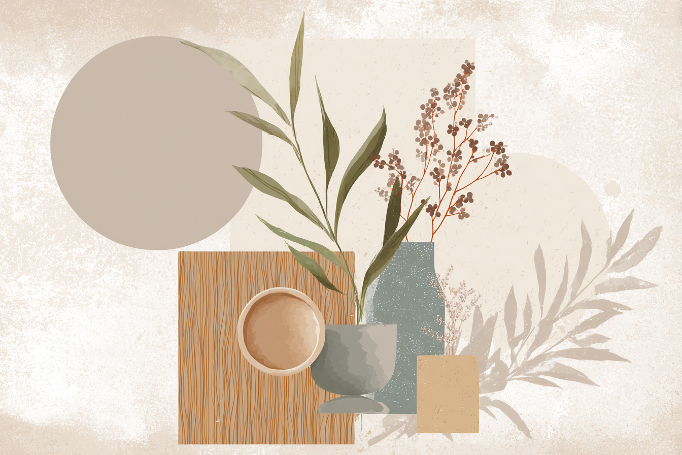 Artistic Composition Shapes Textures Plants Minimalist Design | Japandi | Einrichtungsstile