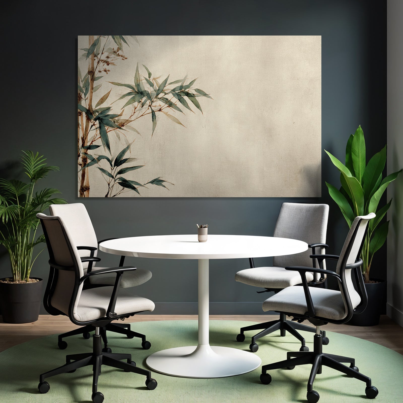 Bamboo And Leaves Watercolor Illustration Textured Background