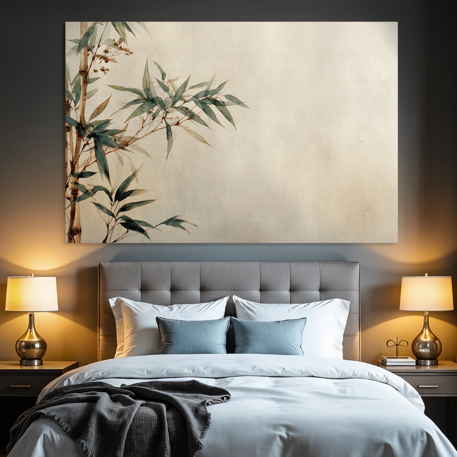 Bamboo And Leaves Watercolor Illustration Textured Background