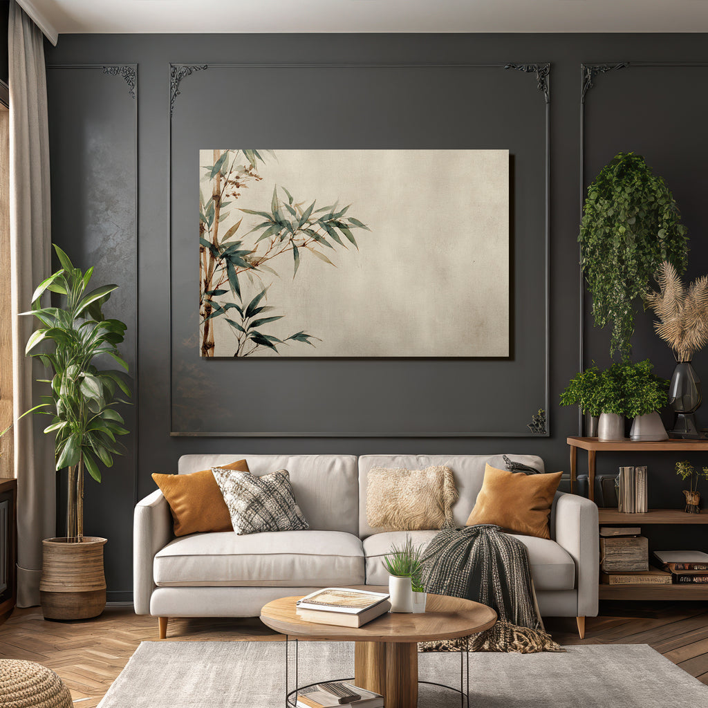 Bamboo And Leaves Watercolor Illustration Textured Background