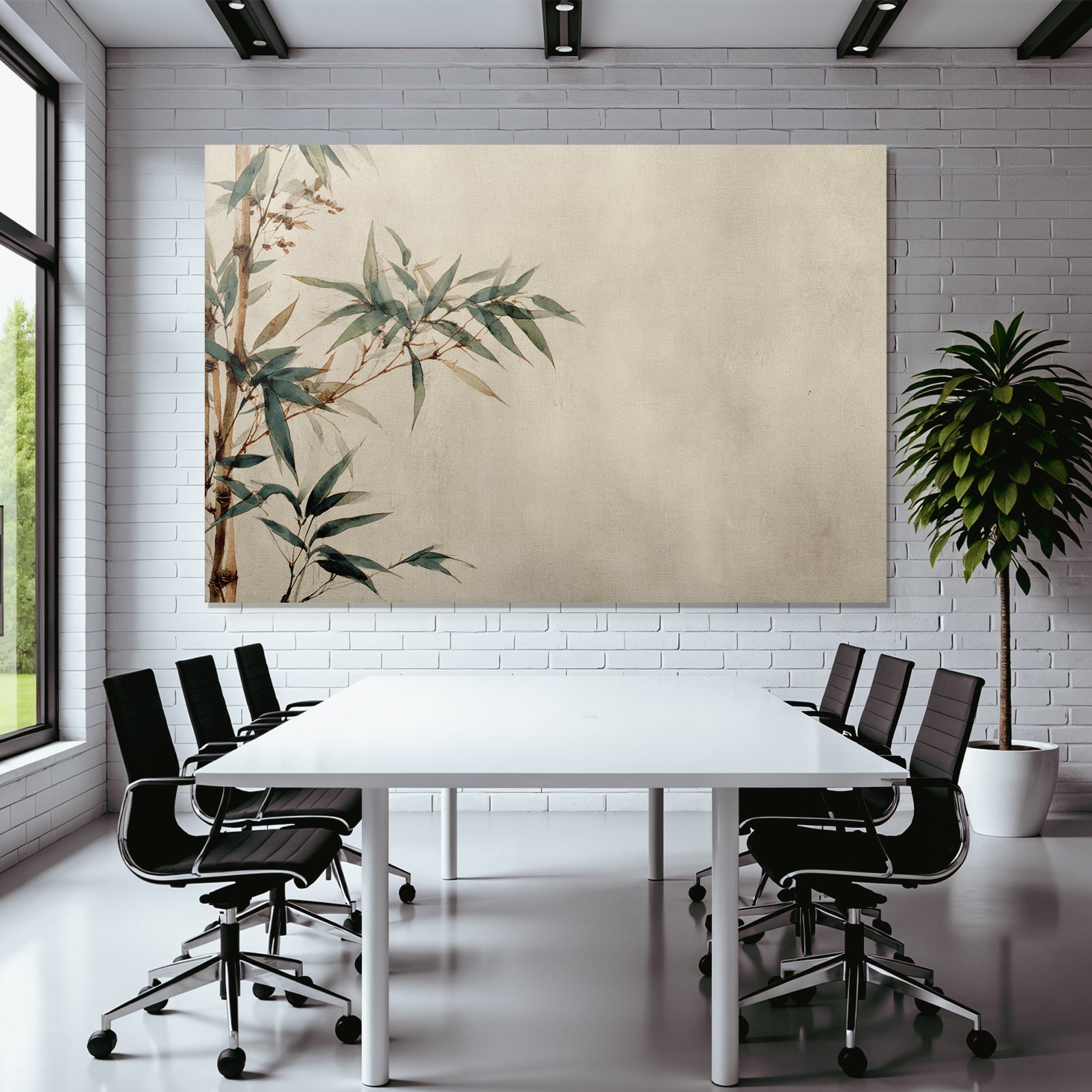 Bamboo And Leaves Watercolor Illustration Textured Background