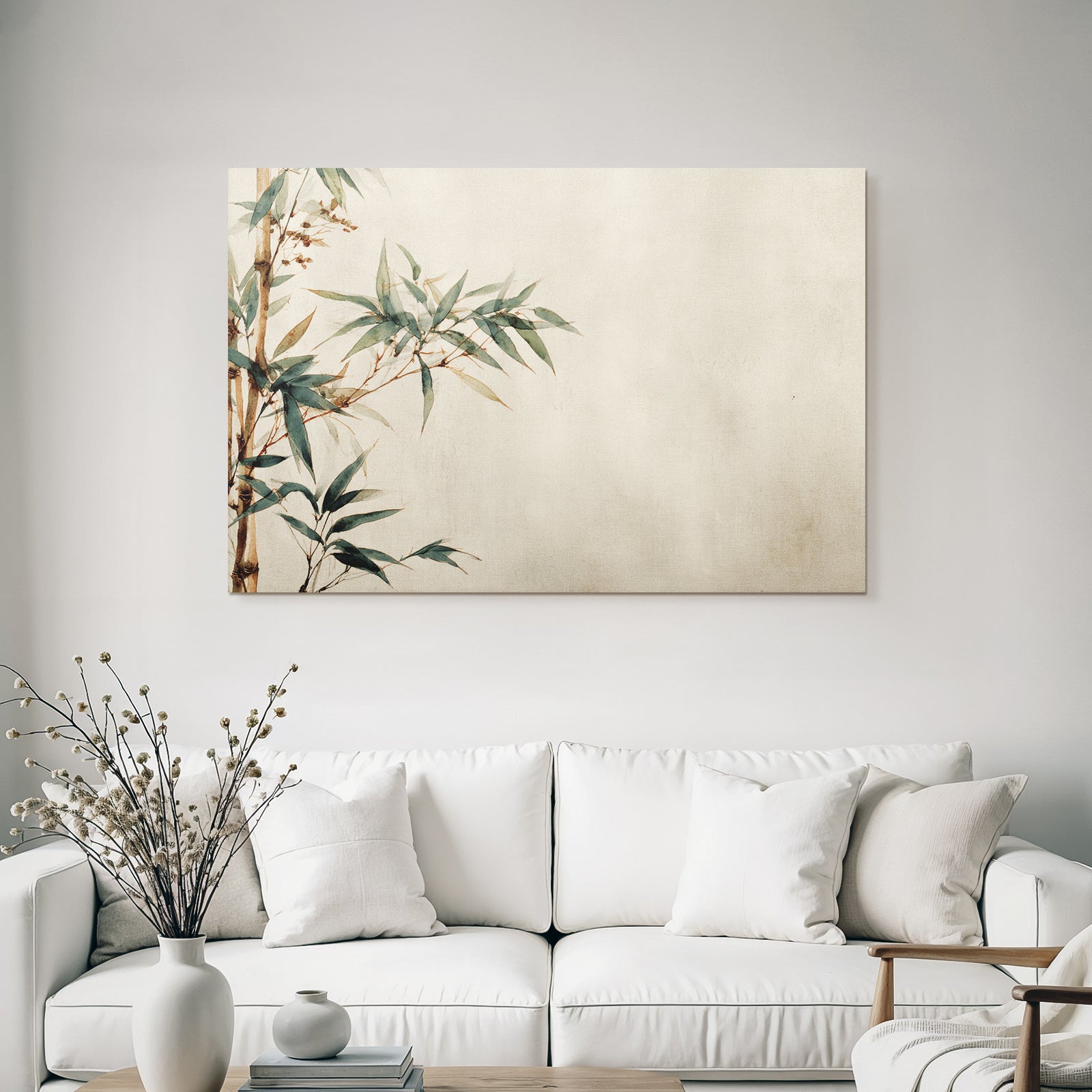 Bamboo And Leaves Watercolor Illustration Textured Background