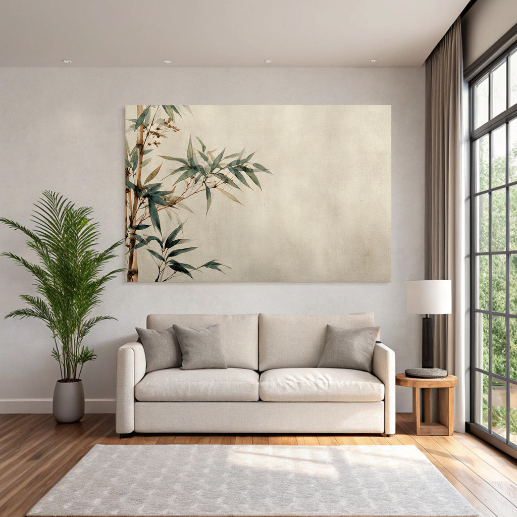 Bamboo And Leaves Watercolor Illustration Textured Background