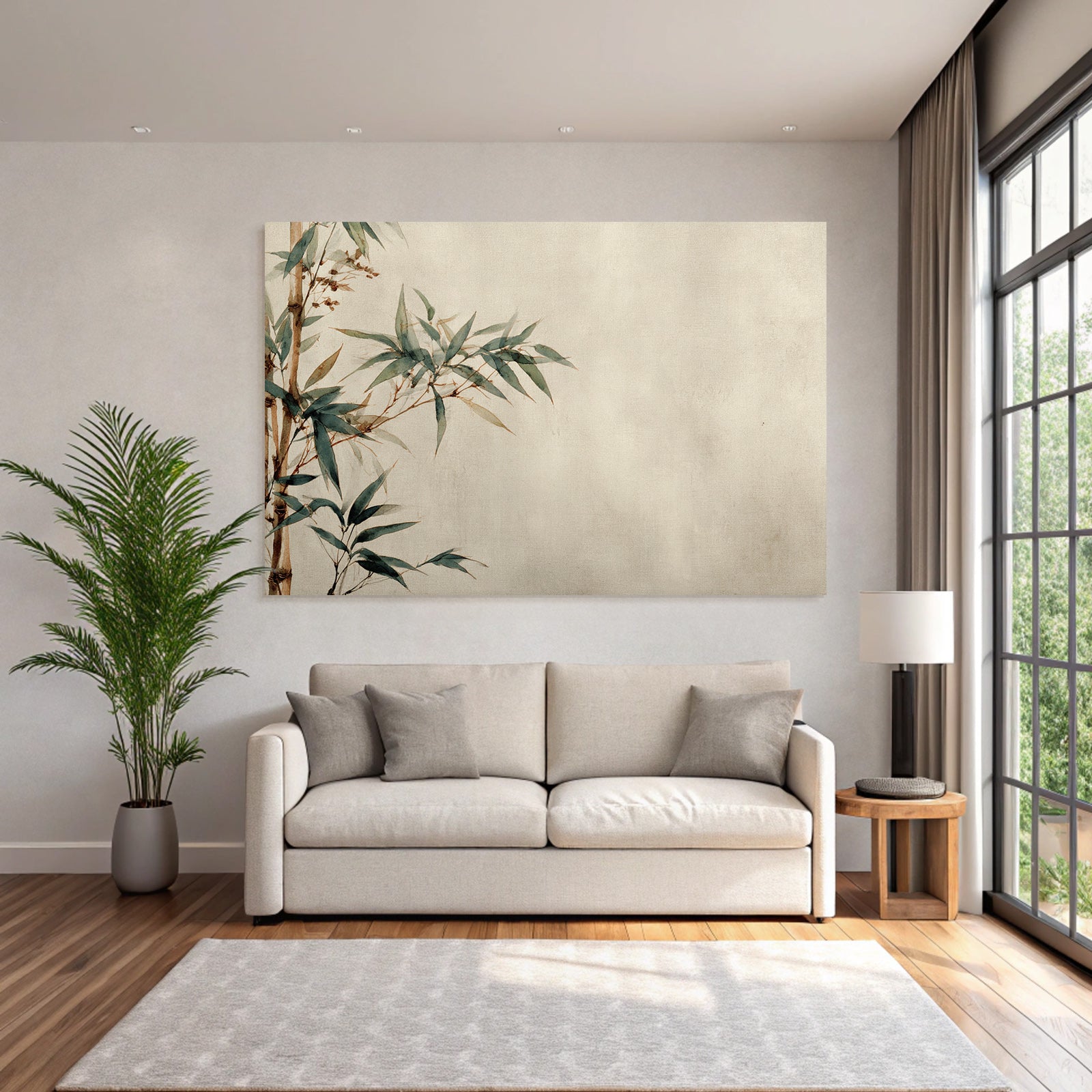 Bamboo And Leaves Watercolor Illustration Textured Background