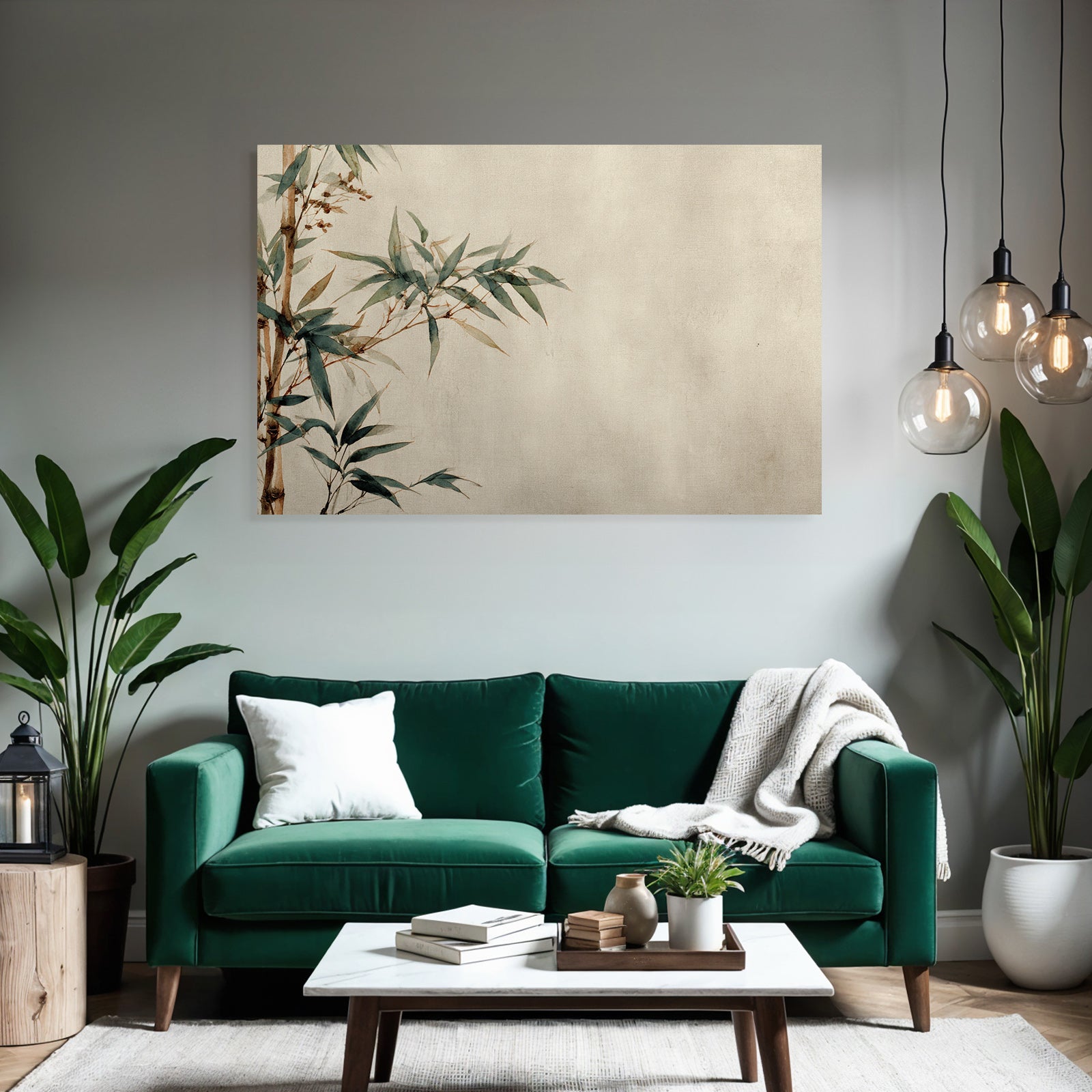 Bamboo And Leaves Watercolor Illustration Textured Background